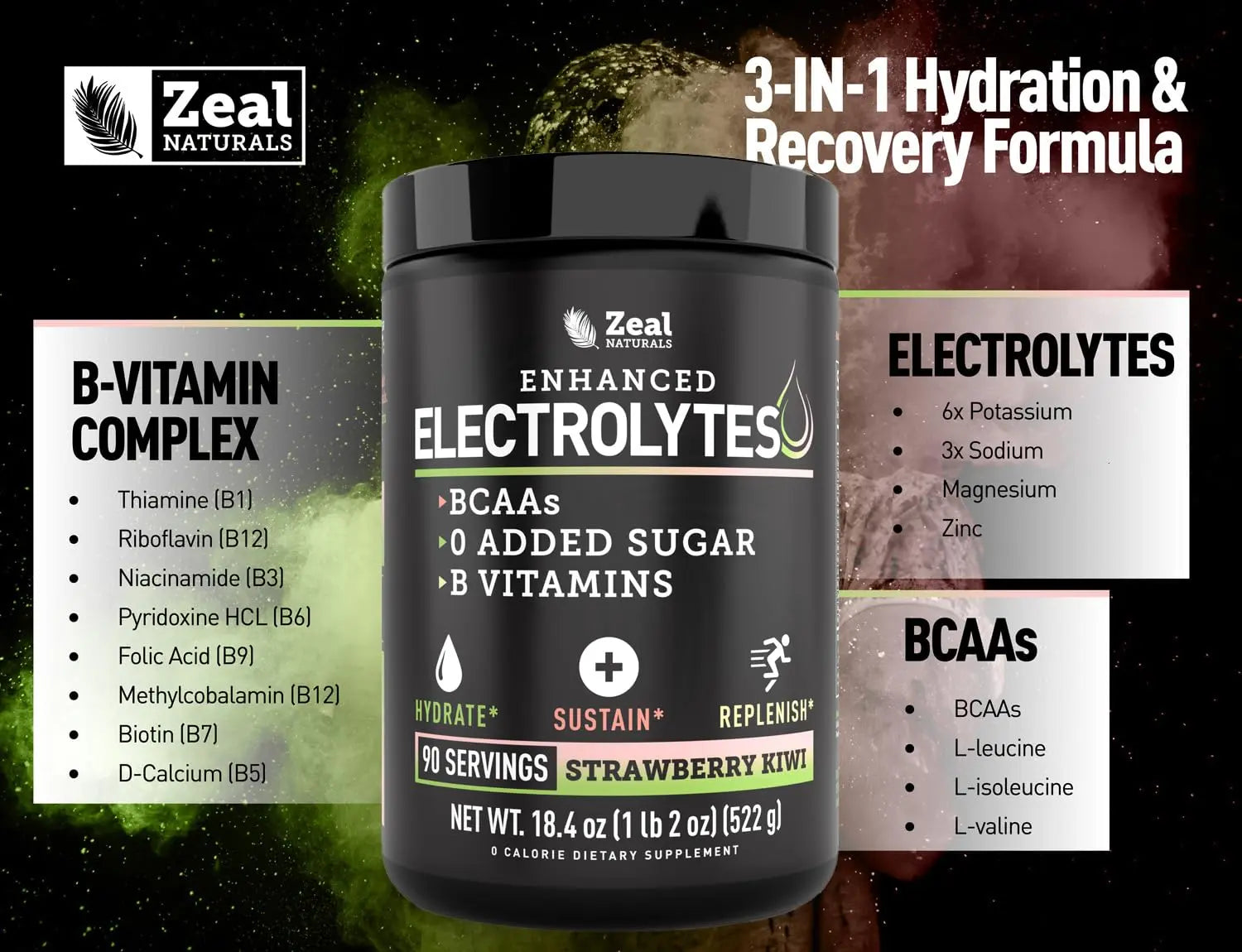 Zeal Electrolyte Powder - 90 Servings | Keto Electrolytes Powder | Zero Sugar, BCAAs, B-Vitamins | Potassium, Zinc, Magnesium Zeal Naturals uk supplements