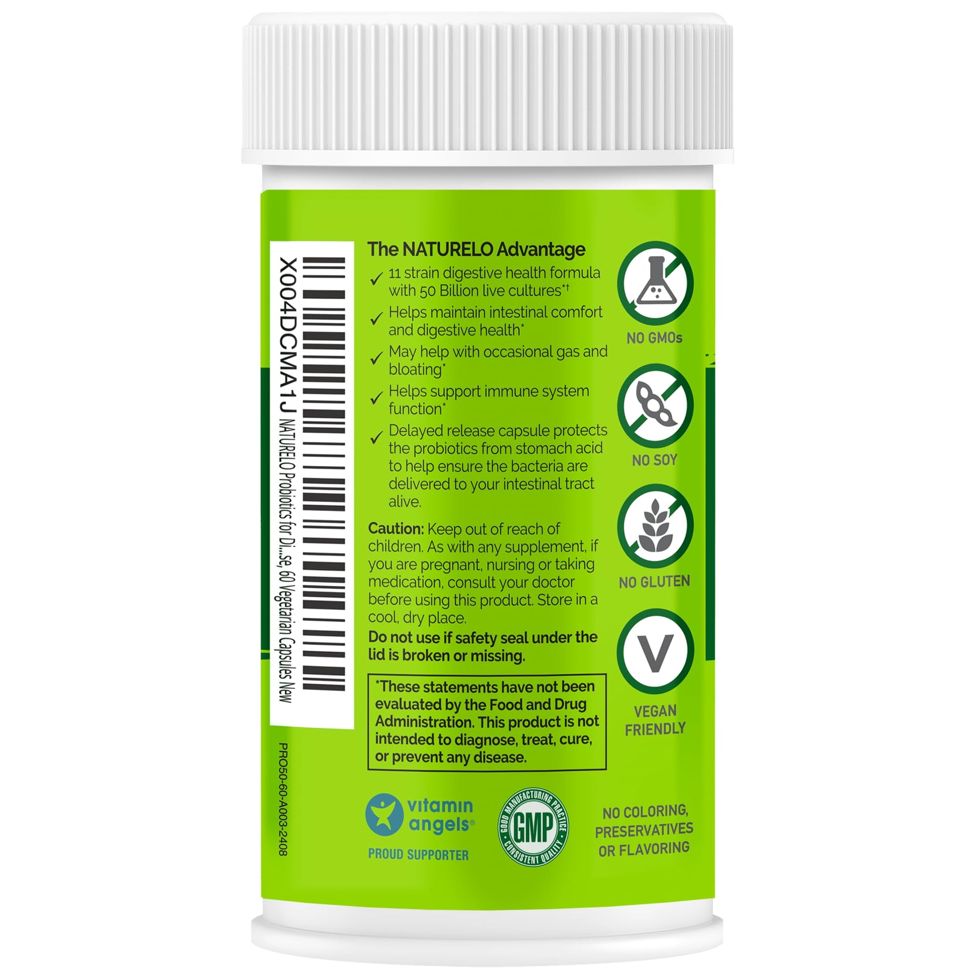 NATURELO Probiotics for Digestive Health, 50 Billion CFU, 60 Vegetarian Capsules, 11 Strains, Daily Use Supplement, Delayed Release, No-Fridge, Boosts Immune System, Probiotics for Women & Men NATURELO uk supplements