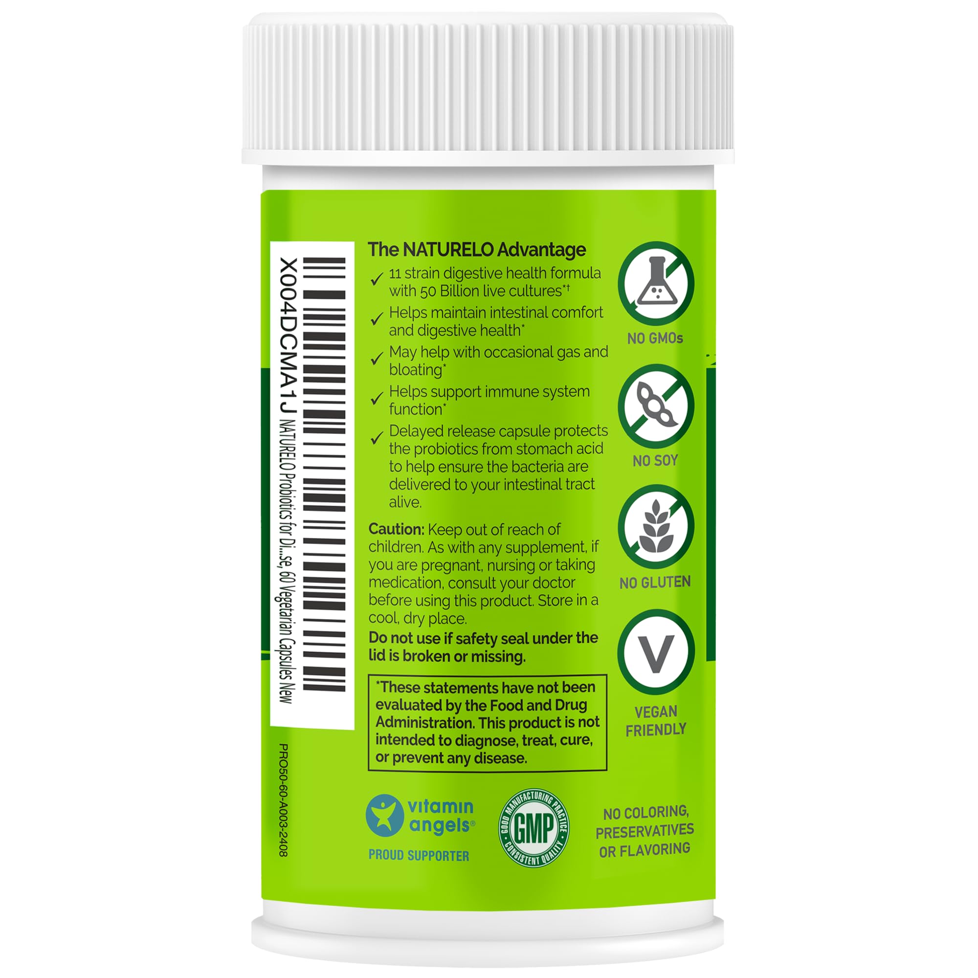 NATURELO Probiotics for Digestive Health, 50 Billion CFU, 60 Vegetarian Capsules, 11 Strains, Daily Use Supplement, Delayed Release, No-Fridge, Boosts Immune System, Probiotics for Women & Men NATURELO uk supplements