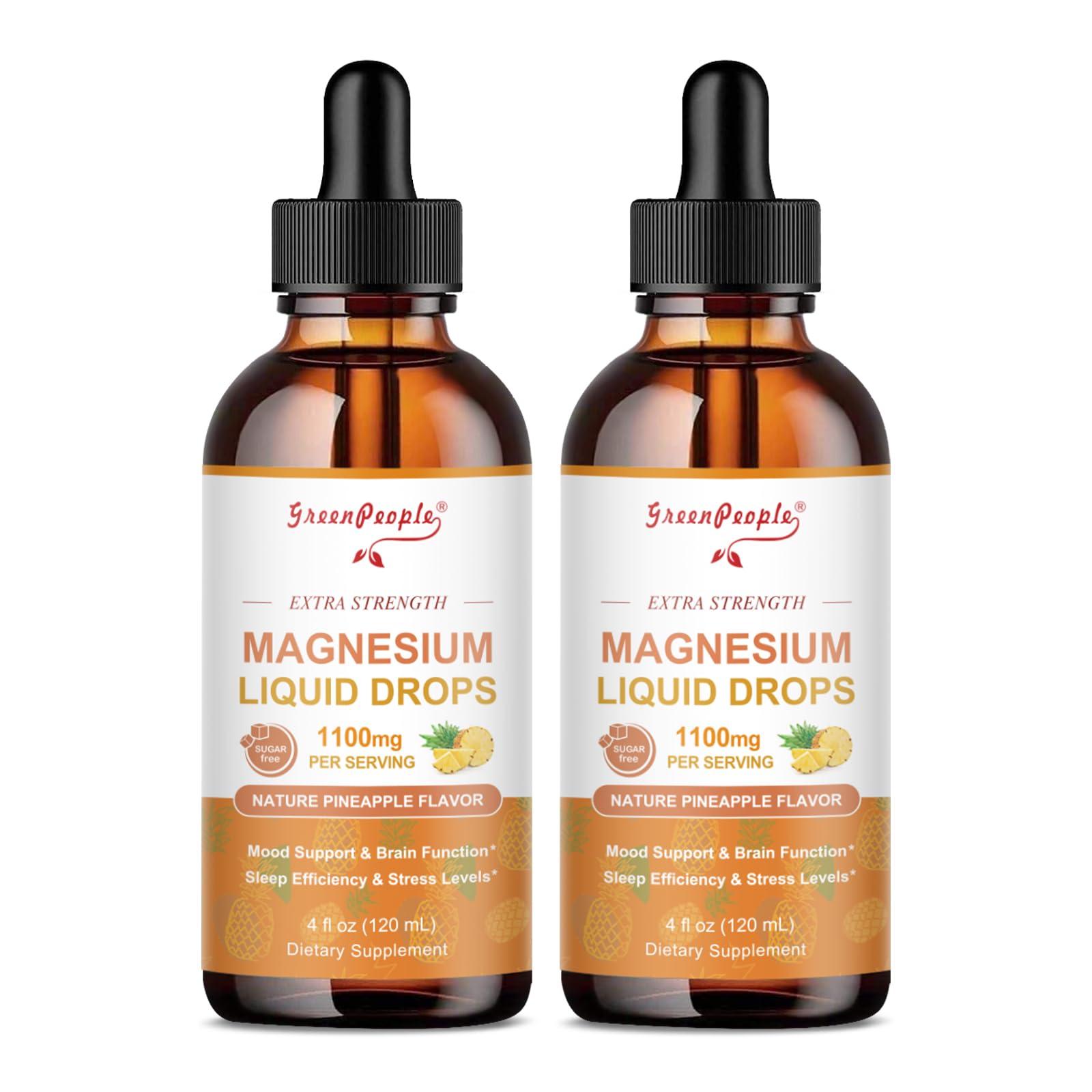 GREENPEOPLE 17-in-1 Triple Magnesium Complex Supplement,Magnesio Liquid Drops with Magnesium Glycinate & Citrate,Pineapple Flavor,Calm Mood,Muscle & Sleep for Adults,4 fl. oz 2Pack GREENPEOPLE uk supplements
