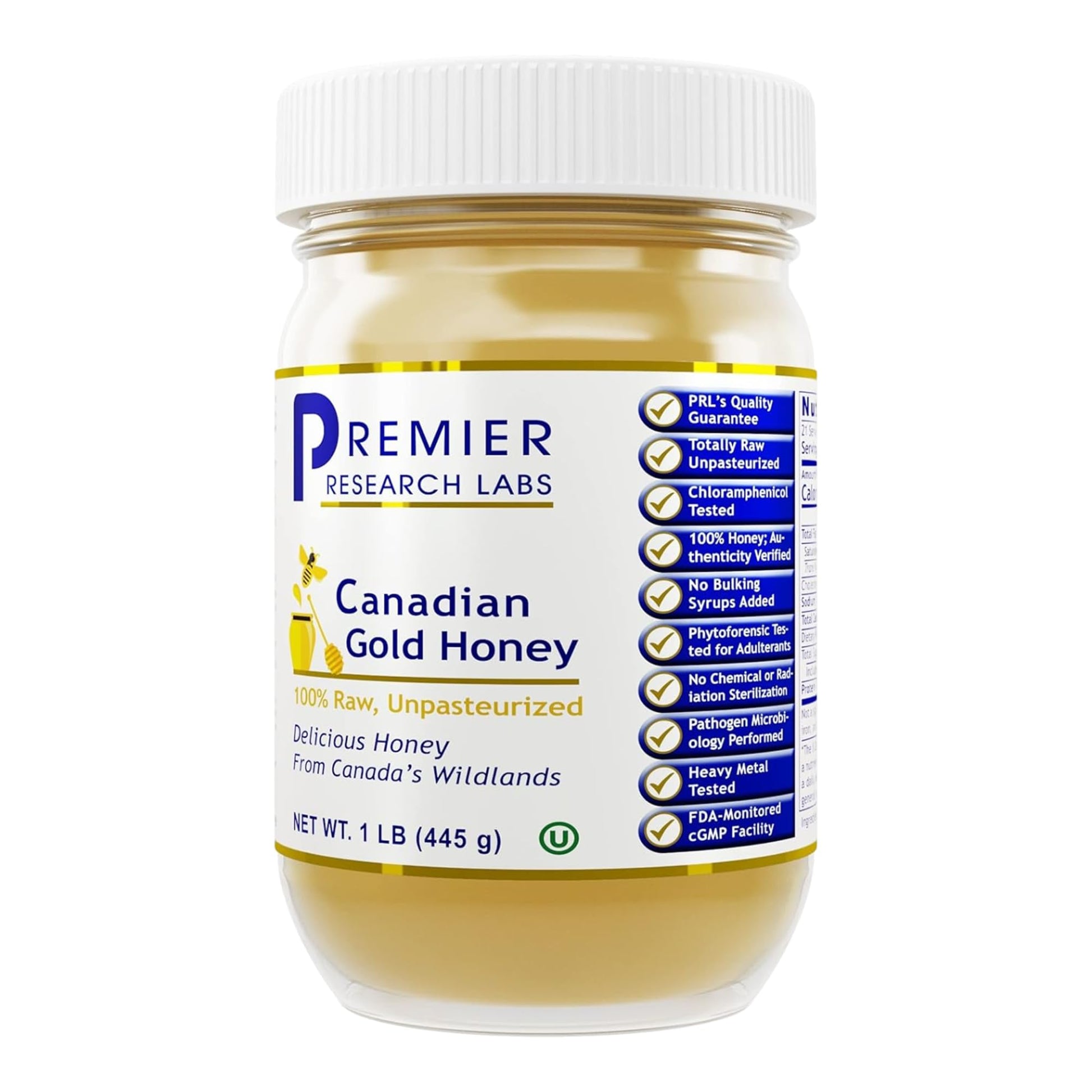 Premier Research Labs Canadian Gold Honey - Raw Honey, Pure Honey, Raw Unpasteurized Honey, Unfiltered, 100% Pure, Sugar-Free, Unprocessed Wildflower Honey - 1 lb Jar Premier Research Labs uk supplements