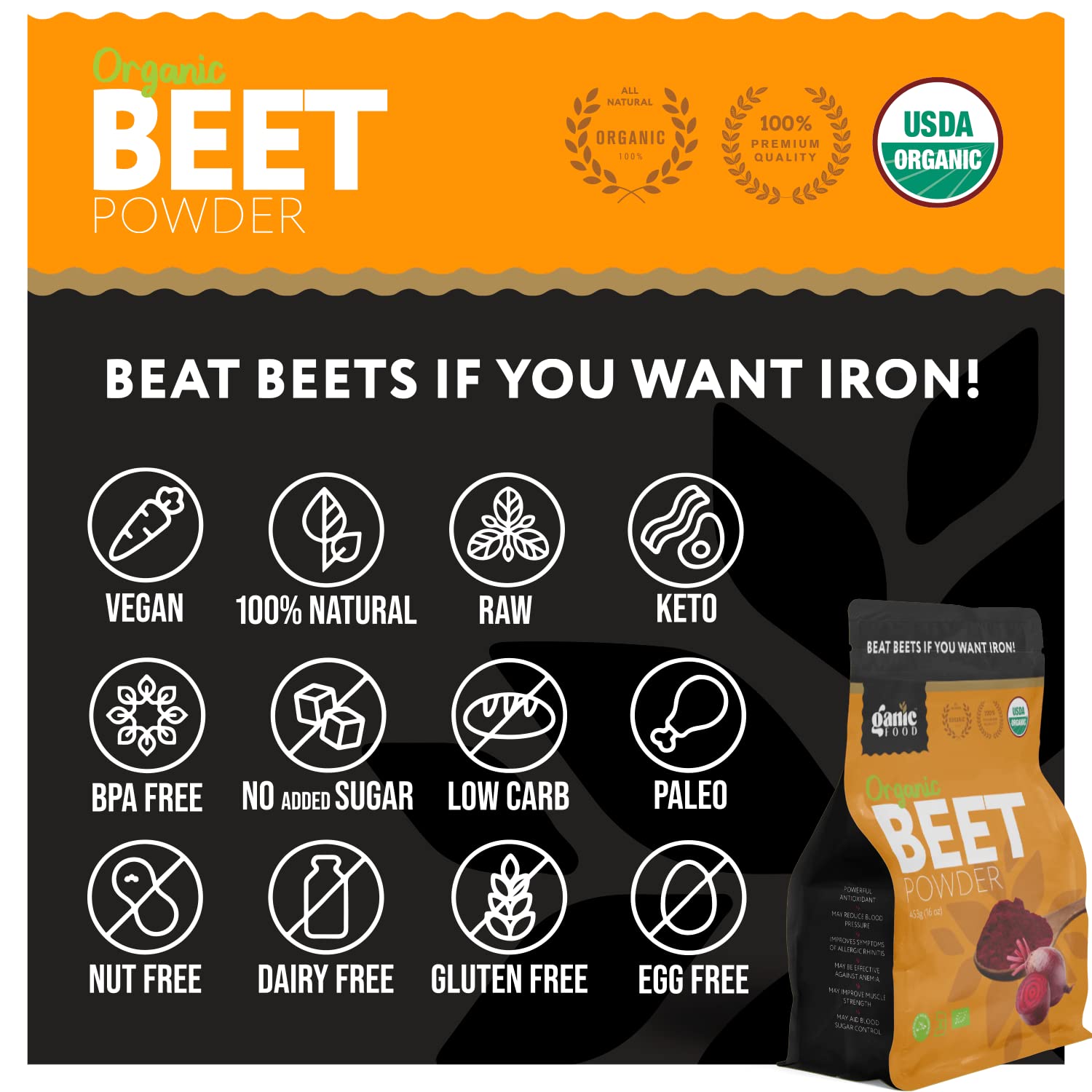 Ganic Food Organic Beetroot Powder, 16 Ounces Ganic Food uk supplements