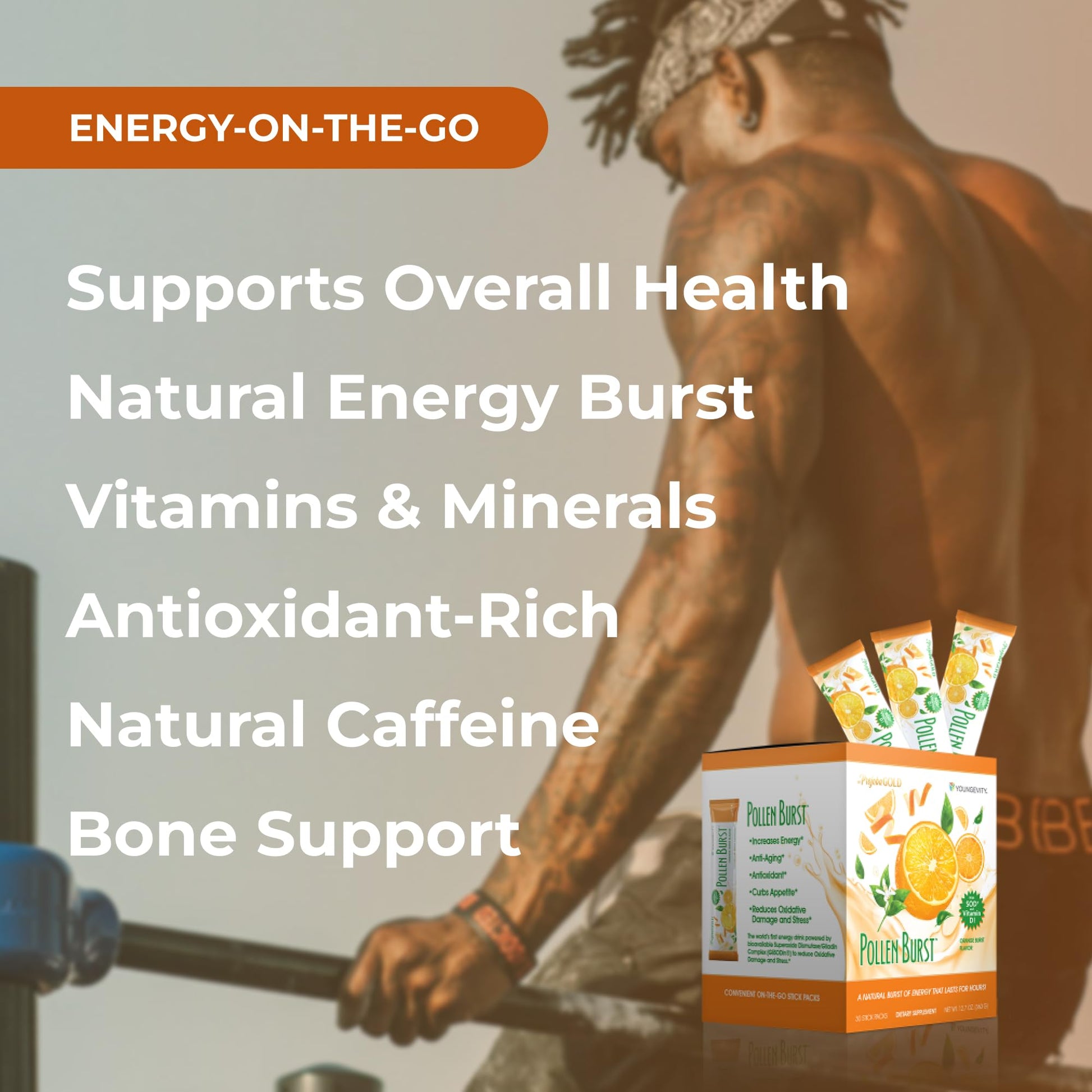 Youngevity ProJoba Pollen Burst™ - Clean Natural Energy Supplement w/Green Tea, Pollen Extract, GliSODin® - Increase Focus, Brain Boost, Endurance, Mental Clarity (30 Sticks) Youngevity uk supplements