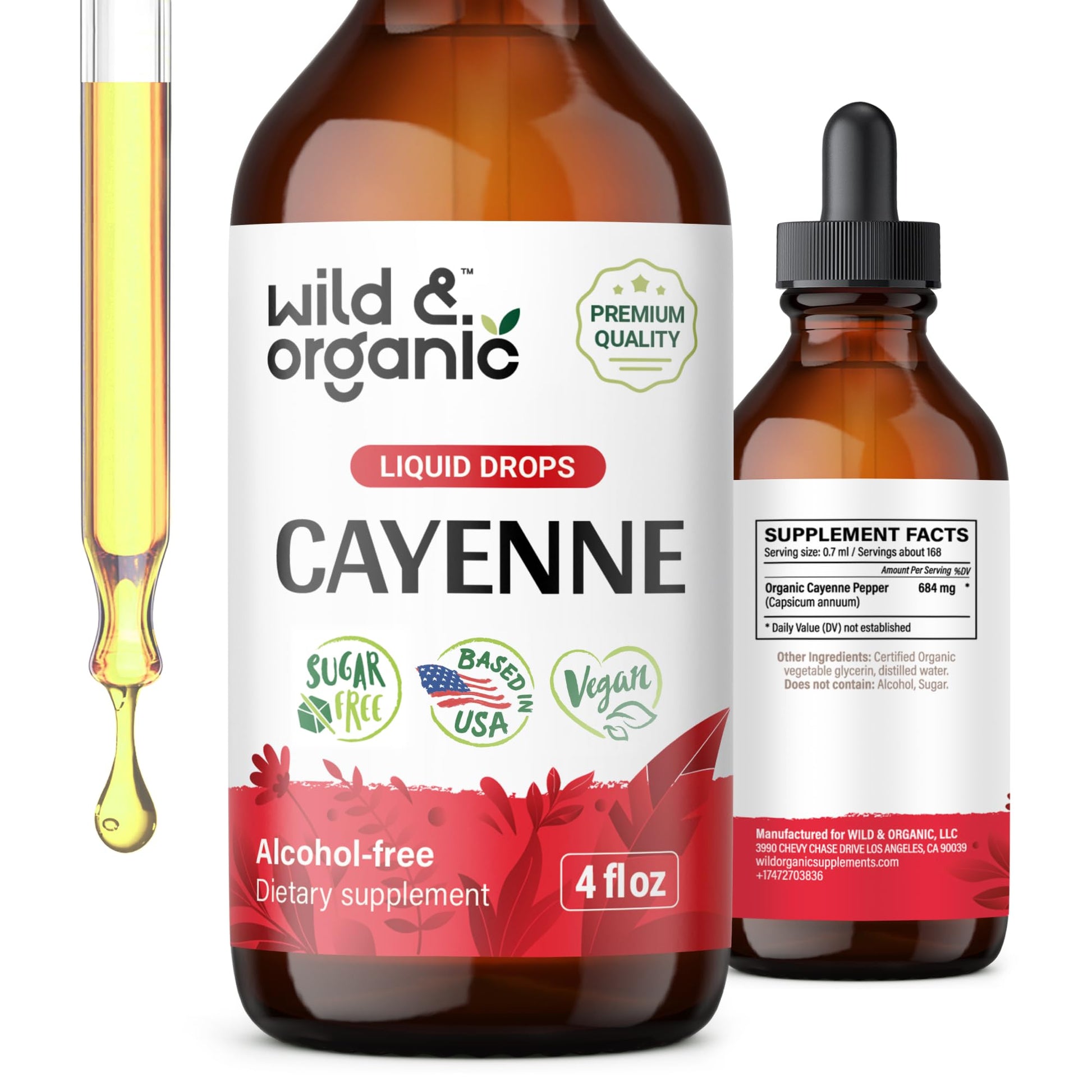 Wild & Organic Cayenne Pepper Tincture - Digestive Support with Capsaicin Extract - Cayenne Pepper Liquid Drops for Overall Well-Being - Unflavored, Vegan, Sugar & Alcohol-Free - 4 fl oz Wild & Organic uk supplements