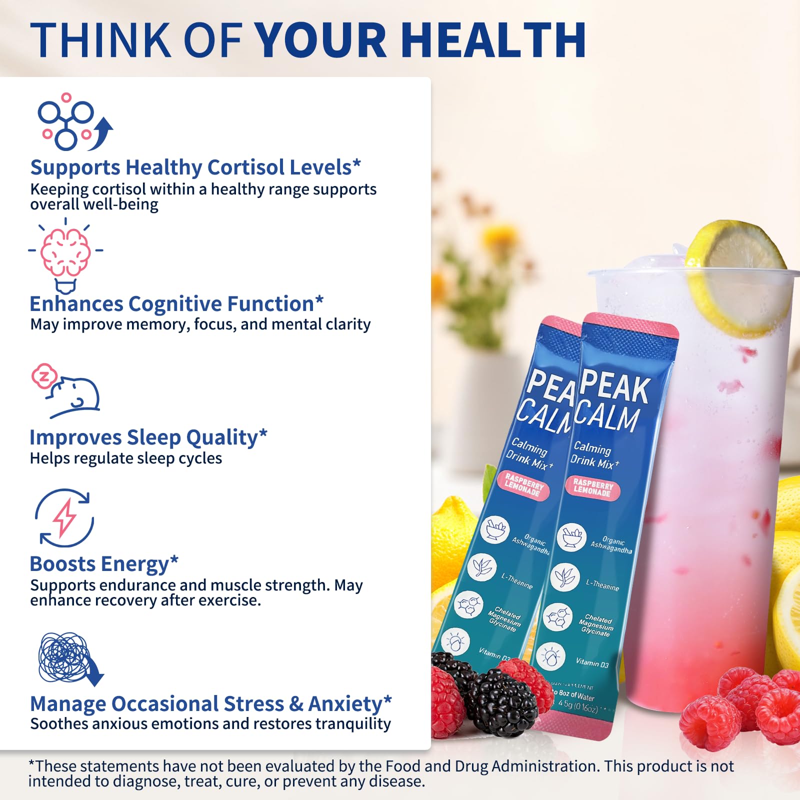 40 Count Super Cortisol Calm Drink with Magnesium Glycinate, Ashwagandha, L-Theanine & Vitamin D3 |Magnesium glycinate Powder for Relaxation, Focus & Sleep Support | Raspberry Lemonade | No Sugar OLELON uk supplements