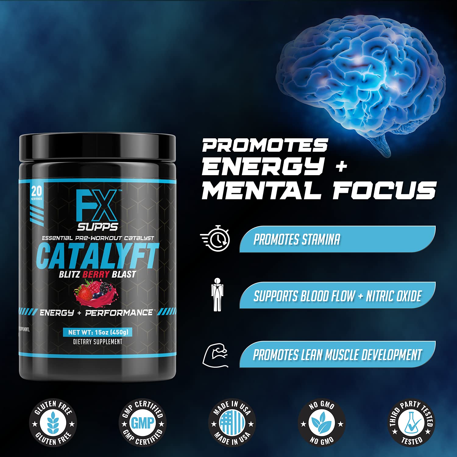 FX Supps Catalyft Pre-Workout PowderDrink for Men and Women Blitz Berry Blast Dietary FXSUPPS uk supplements