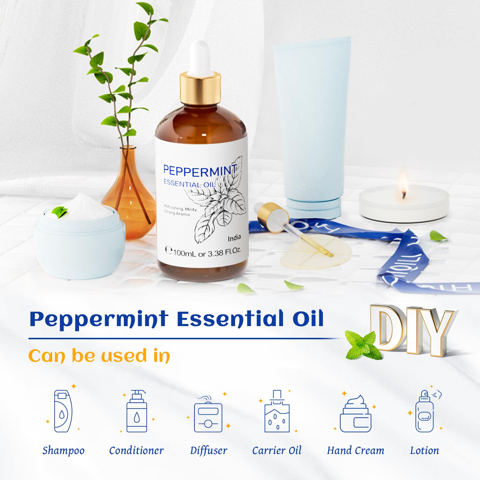 HIQILI Peppermint Essential Oil, 100% Pure Natural for Diffuser, Hair, Massage, Add to Spray HIQILI uk supplements