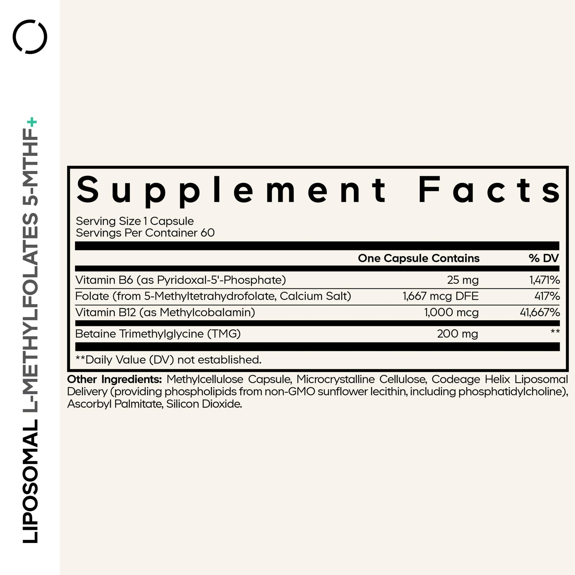 Codeage Liposomal L-Methylfolate 5-MTHF+ - Active Vitamin B9, Methylcobalamin B12, Betaine TMG, B6-2-Month Supply Multivitamins - Liposomal Delivery - Bioavailable B-Vitamin Complex - 60 Capsules Codeage uk supplements