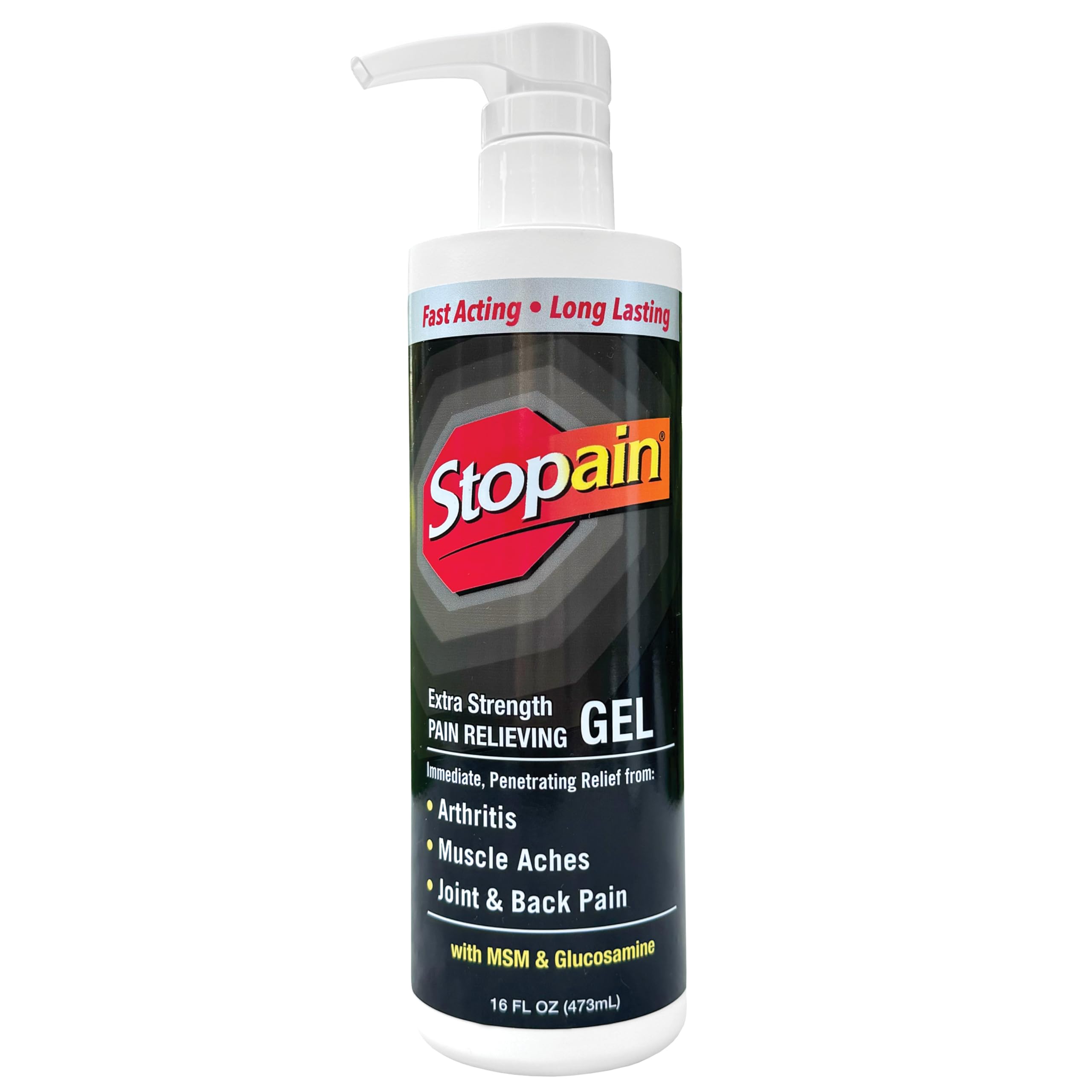 Stopain Pain Relief Gel 16oz, USA Made, Max Strength Fast Acting with Menthol, MSM, Glucosamine for Joint Pain, Back Pain, Arthritis, Knee, Neck Pain, HSA FSA Approved OTC Topical Analgesic Product Stopain uk supplements