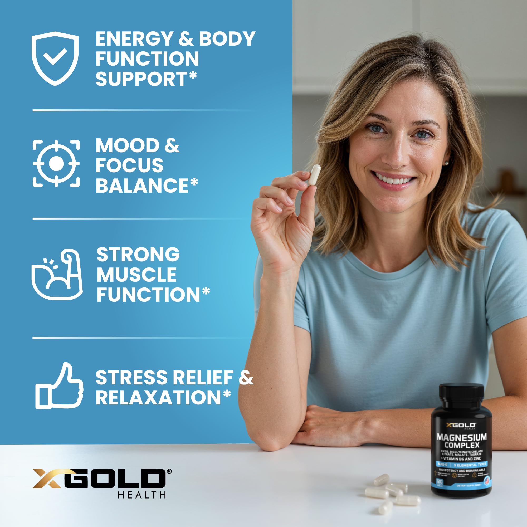 X Gold Health Magnesium Complex 5-in-1 with Zinc & B6 High Absorption Capsules (Glycinate, Citrate, Malate, Taurate, Oxide) Muscle Recovery, Energy, Sleep Support & Immune Health 500mg Made in USA X Gold Health uk supplements