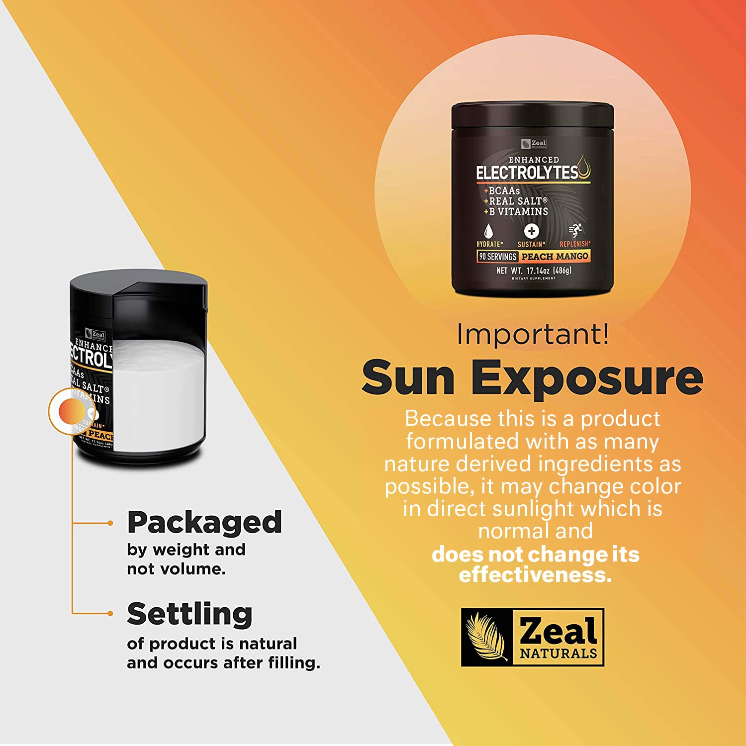 Enhanced Electrolyte Powder (Peach Mango | 90ct.) + BCAA, B-Vitamins & Real Salt Zeal Naturals uk supplements