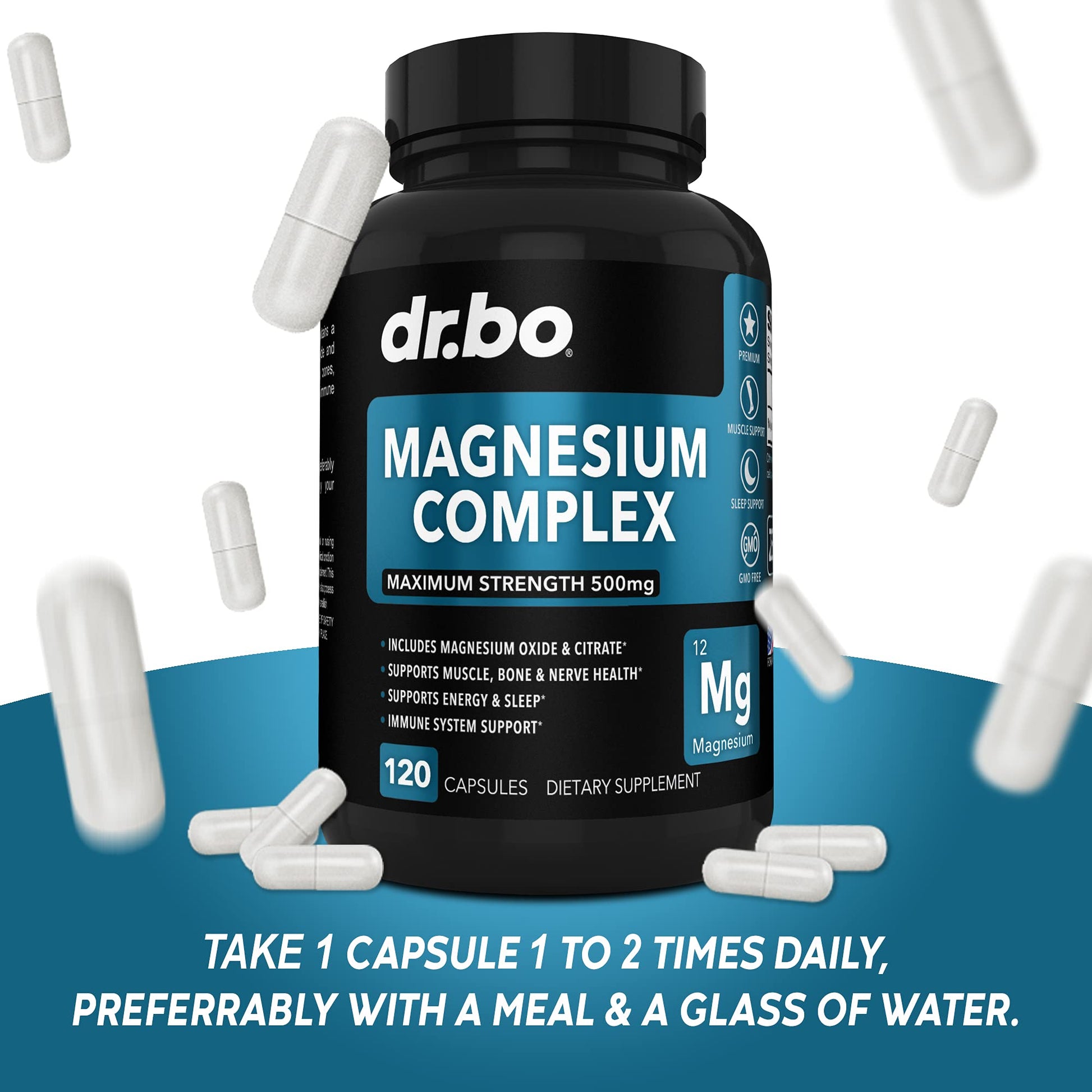 Magnesium Complex Supplement Capsules 500mg - Support Energy, Relaxation, Leg Cramps & Legs - Help Aid Muscle Support Supplements - High Absorption Premium Mag Citrate Oxide - 120 Capsules DR. BO uk supplements