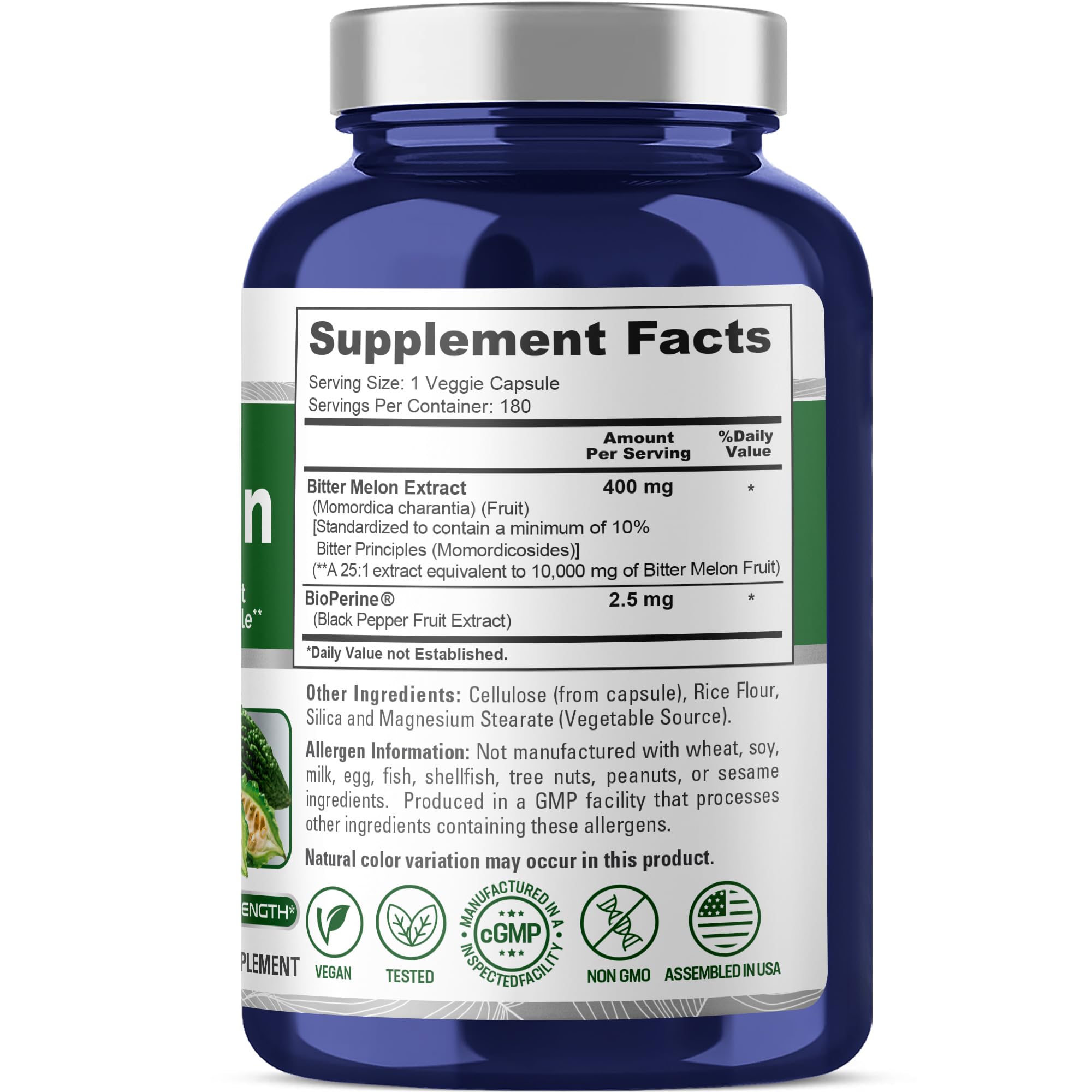 NusaPure Bitter Melon Extract 10,000 mg 180 Vegan Caps (100% Vegetarian, Non-GMO, Gluten-Free, 10% Bitter Principles) Bioperine NusaPure uk supplements