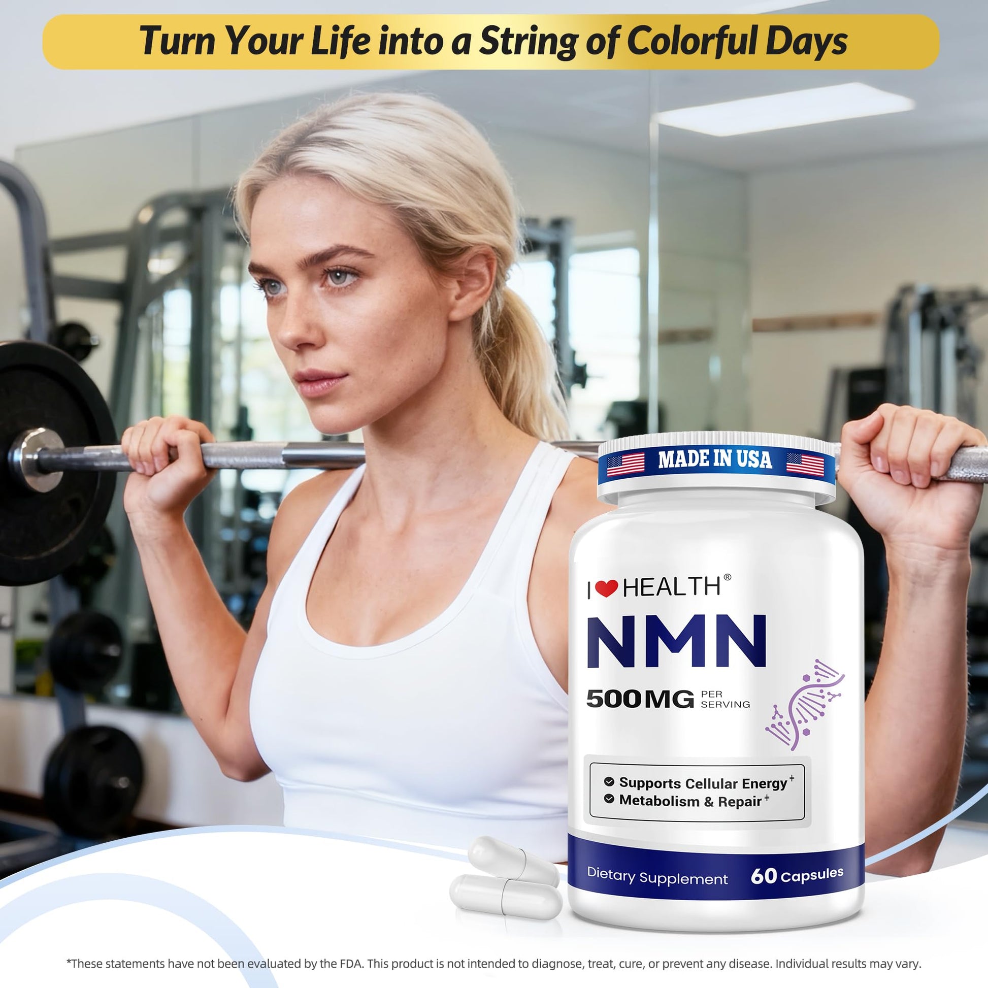 NMN 500MG Per Capsule – High Purity 99.9% NMN, NAD+ Support for Cellular Energy & Healthy Aging, 60 Capsules, Third-Party Tested, cGMP Made in USA I LOVE HEALTH uk supplements