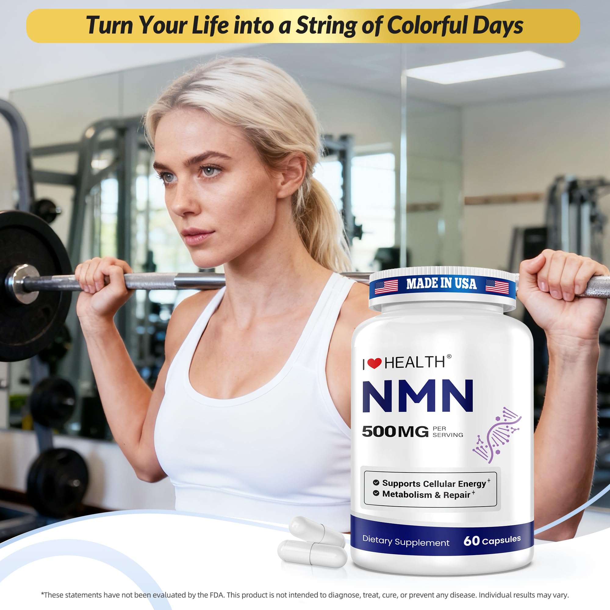 NMN 500MG Per Capsule – High Purity 99.9% NMN, NAD+ Support for Cellular Energy & Healthy Aging, 60 Capsules, Third-Party Tested, cGMP Made in USA I LOVE HEALTH uk supplements