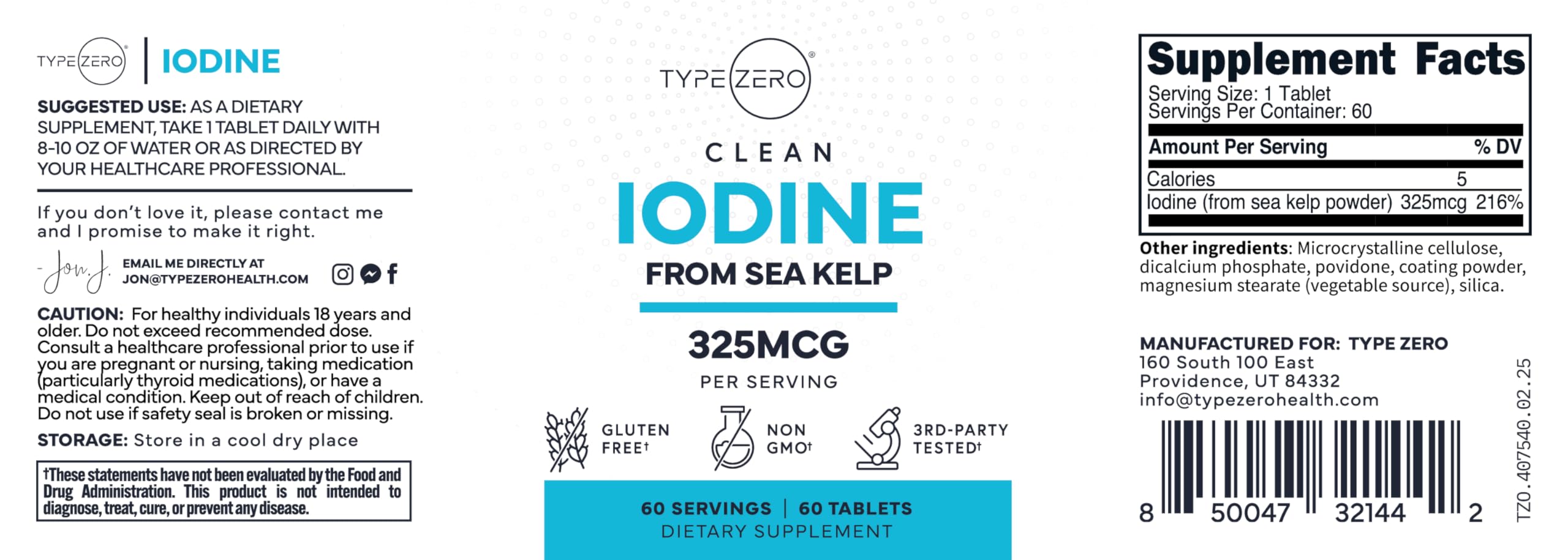 Type Zero Clean Iodine Tablets (60 Servings, 325 MCG Per Serving) - from Sea Kelp, Non-GMO, Gluten Free Type Zero uk supplements