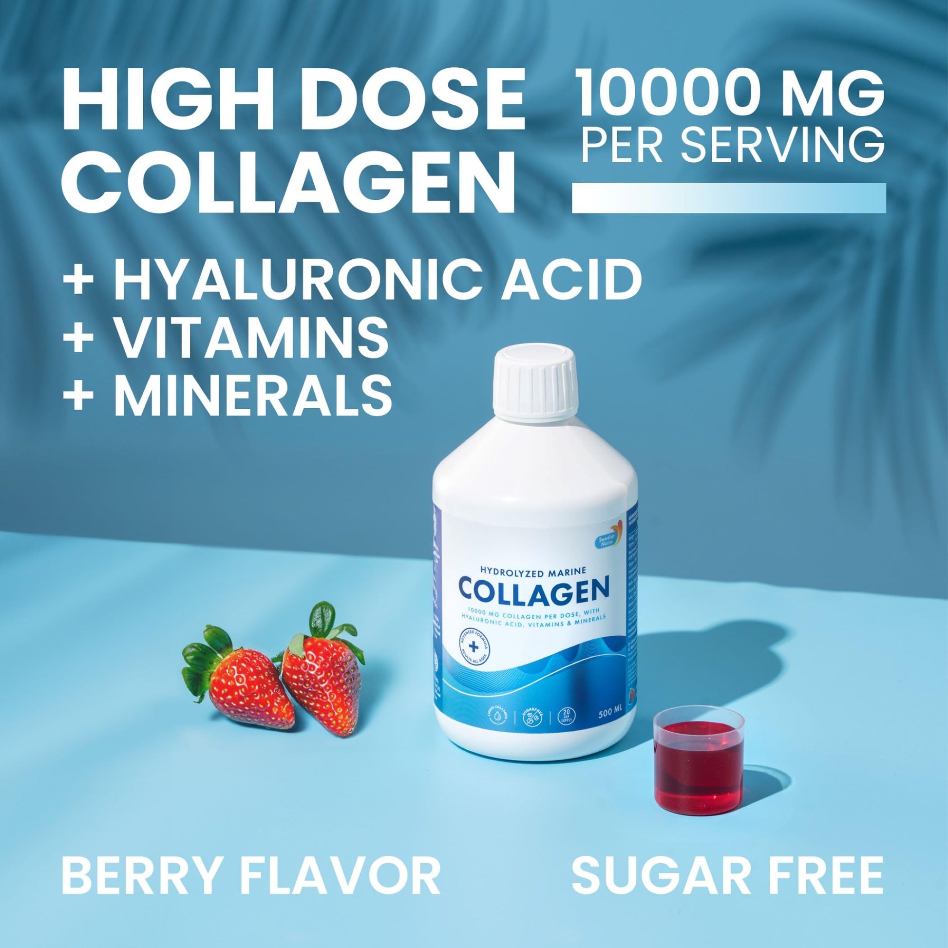 Swedish Nutra 10,000 mg Hydrolyzed Marine Collagen Liquid Supplement - 500 ml, 20 Day Supply | Hyaluronic Acid, Biotin & Vitamin C for Healthy Hair, Skin, Nails & Joints | For Men & Women | Sugar-Free Swedish Nutra uk supplements