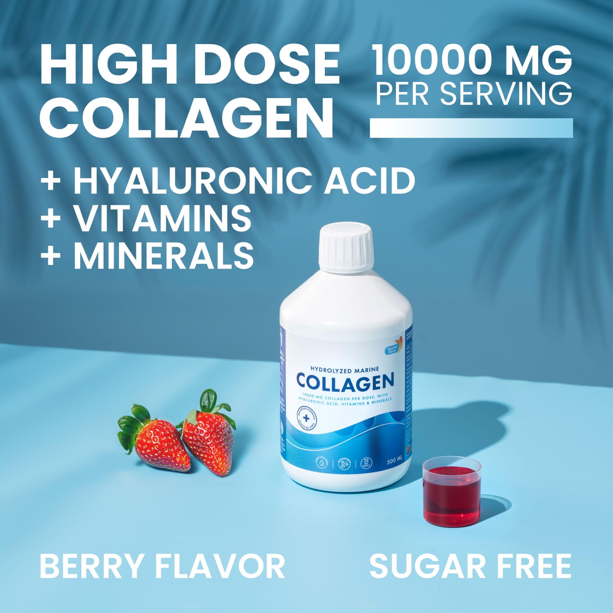Swedish Nutra 10,000 mg Hydrolyzed Marine Collagen Liquid Supplement - 500 ml, 20 Day Supply | Hyaluronic Acid, Biotin & Vitamin C for Healthy Hair, Skin, Nails & Joints | For Men & Women | Sugar-Free Swedish Nutra uk supplements