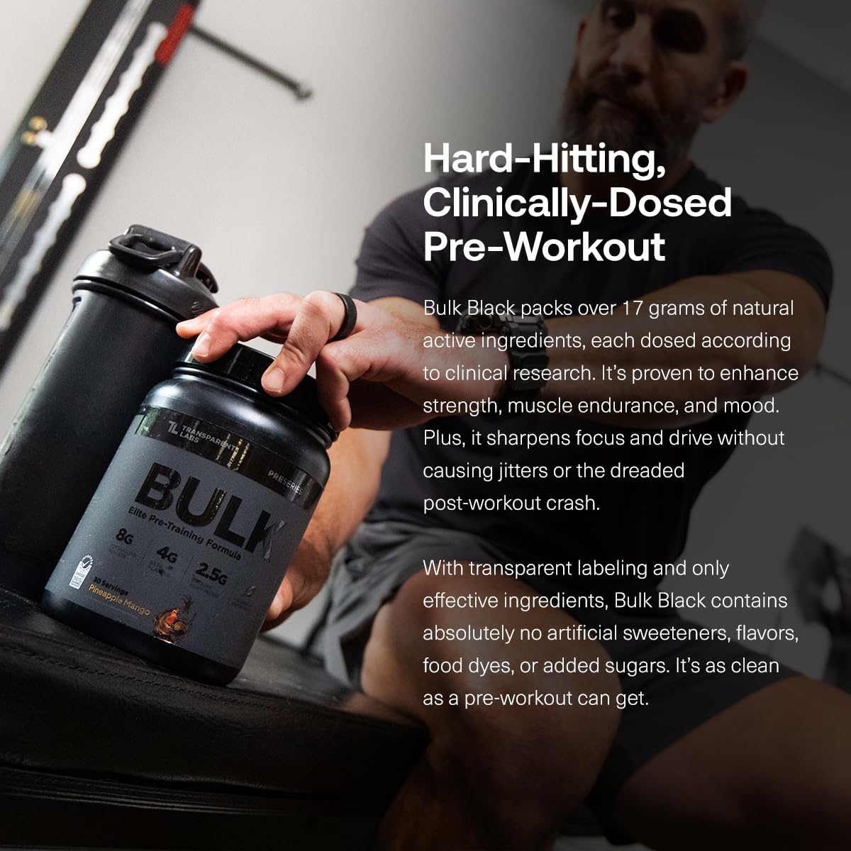 Transparent Labs Bulk Black Pre Workout - Clinically Dosed, Sugar Free Preworkout for Men and Women with Beta Alanine Powder, Citrulline Malate Transparent Labs uk supplements