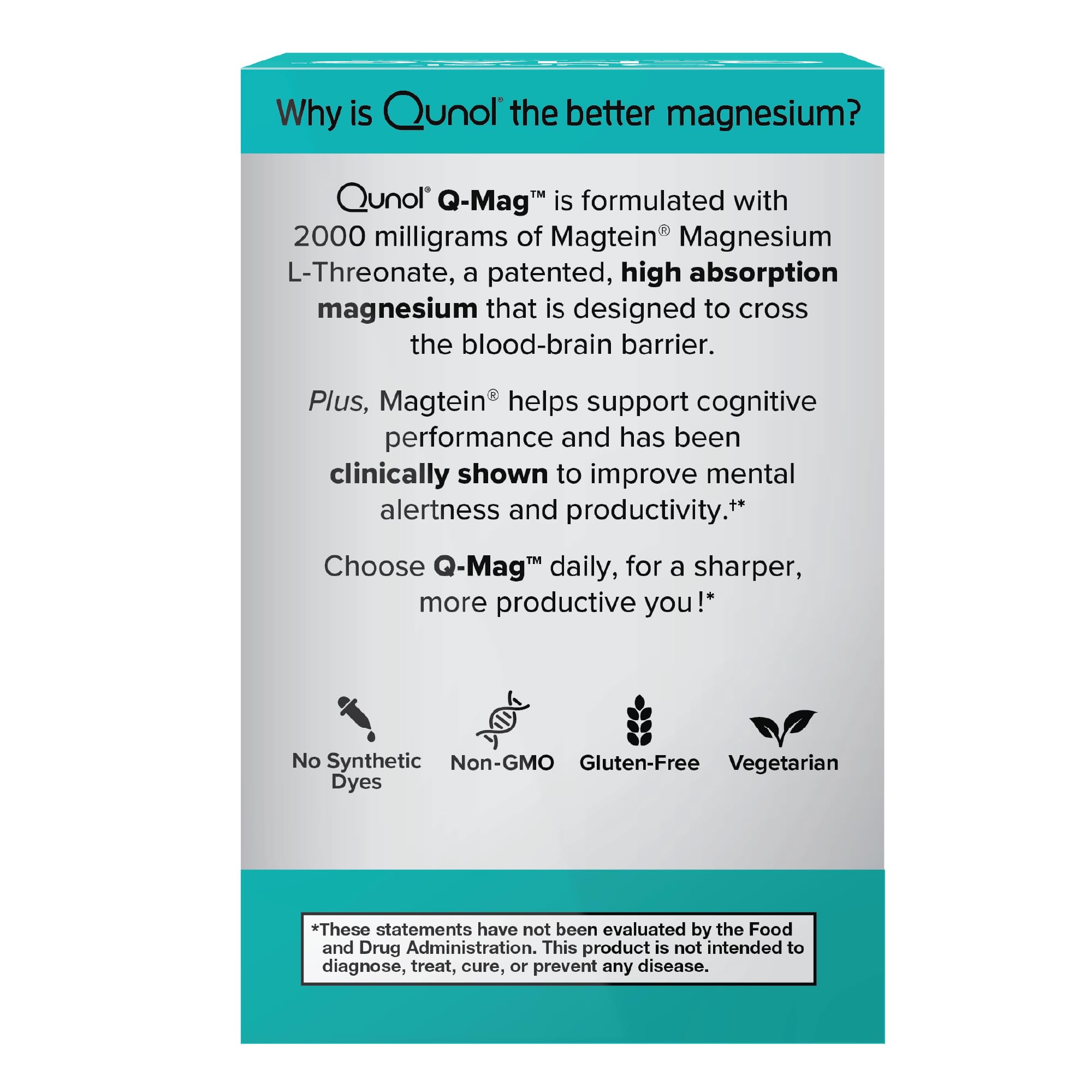 Qunol Q-Mag Magnesium L-Threonate Tablets, 2000mg of Magtein to Help Support Cognitive Performance, Improve Mental Alertness & Productivity, Supports Restful Sleep, High Absorption, 60 Count Qunol uk supplements