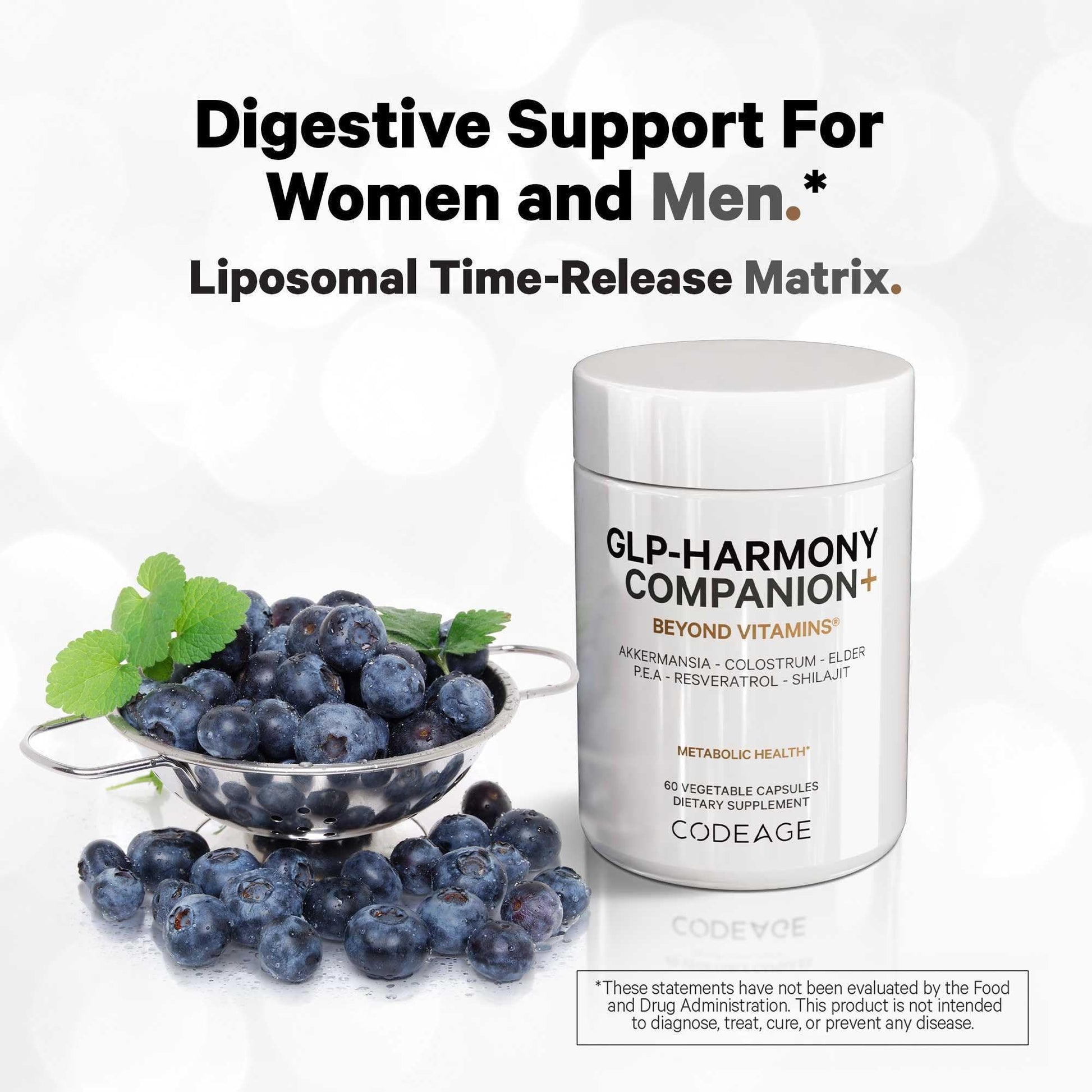 Codeage GLP-Harmony Companion+ Supplement - GLP-1 Agonist Support - Lion's Mane, Pea, Colostrum, Shilajit, Akkermansia, Elder, Citrus Bioflavonoids, Broccoli, Resveratrol - Non-GMO - 60 Capsules Codeage uk supplements