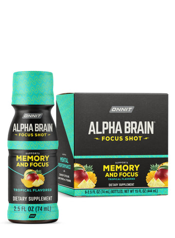 ONNIT Alpha Brain Focus Shot, Tropical Flavor, Nootropic Dietary Supplement Drink That Supports Energy, Focus, and Mood, IGEN™ Non-GMO Tested, 2.5 fl oz, 6 Count ONNIT uk supplements