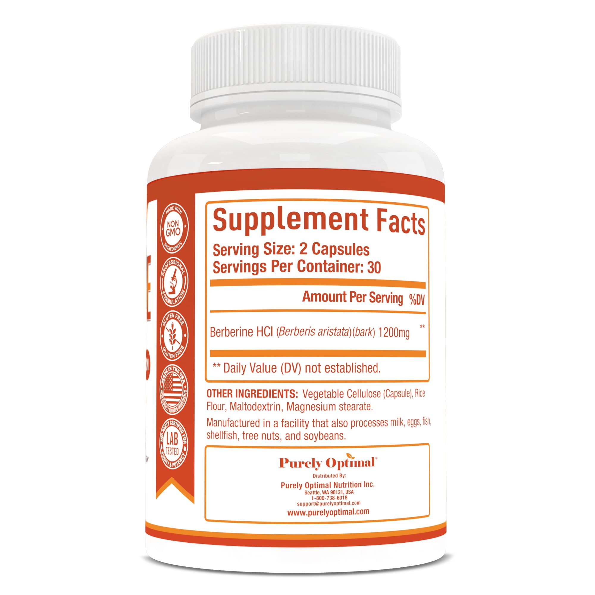 Purely Optimal Premium Berberine Supplement - 1200mg Berberine HCl, Non-GMO Purely Optimal uk supplements
