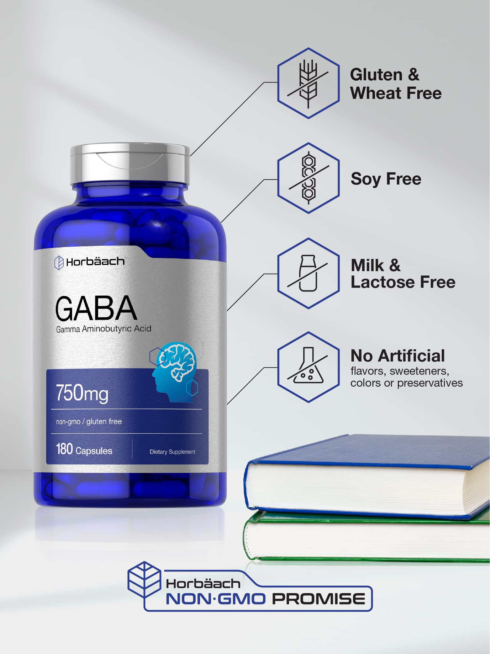 GABA 750mg | 180 Capsules | Gamma Aminobutyric Acid Supplement Horbäach uk supplements