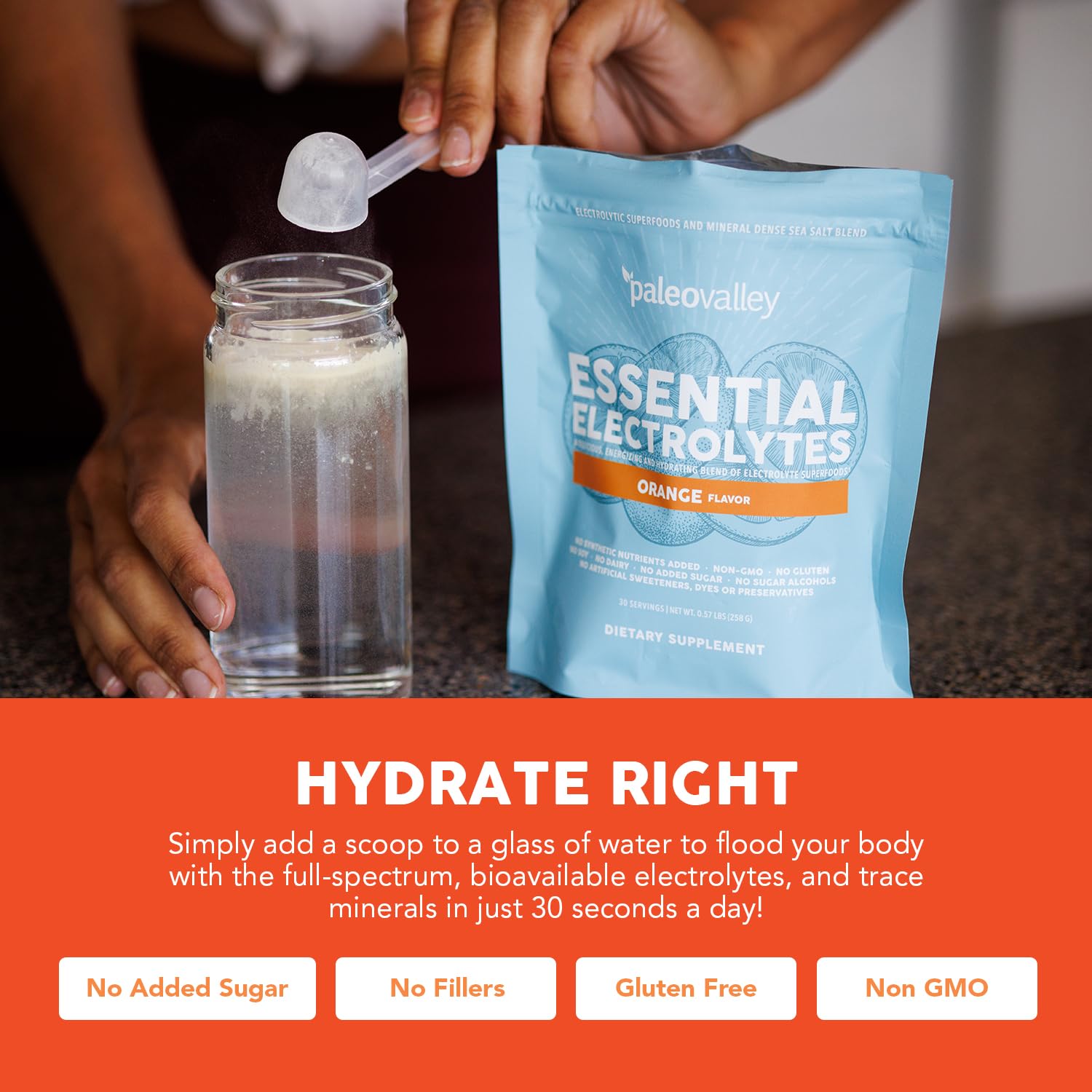 Paleovalley Essential Electrolytes Powder - Full Spectrum Orange Electrolyte Powder for Hydration, Energy and Muscle Recovery - No Sugar Added - 30 Servings Paleovalley uk supplements