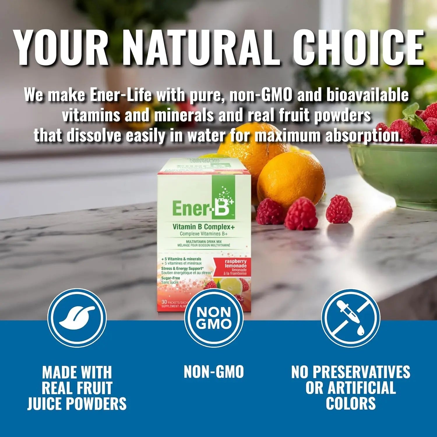Ener-B+ Sugar Free Multivitamin Drink Mix - Vitamin Packets for Water, Electrolytes Powder No Sugar, Hydration Boost Packets, Zero Sugar Ener-Life uk supplements