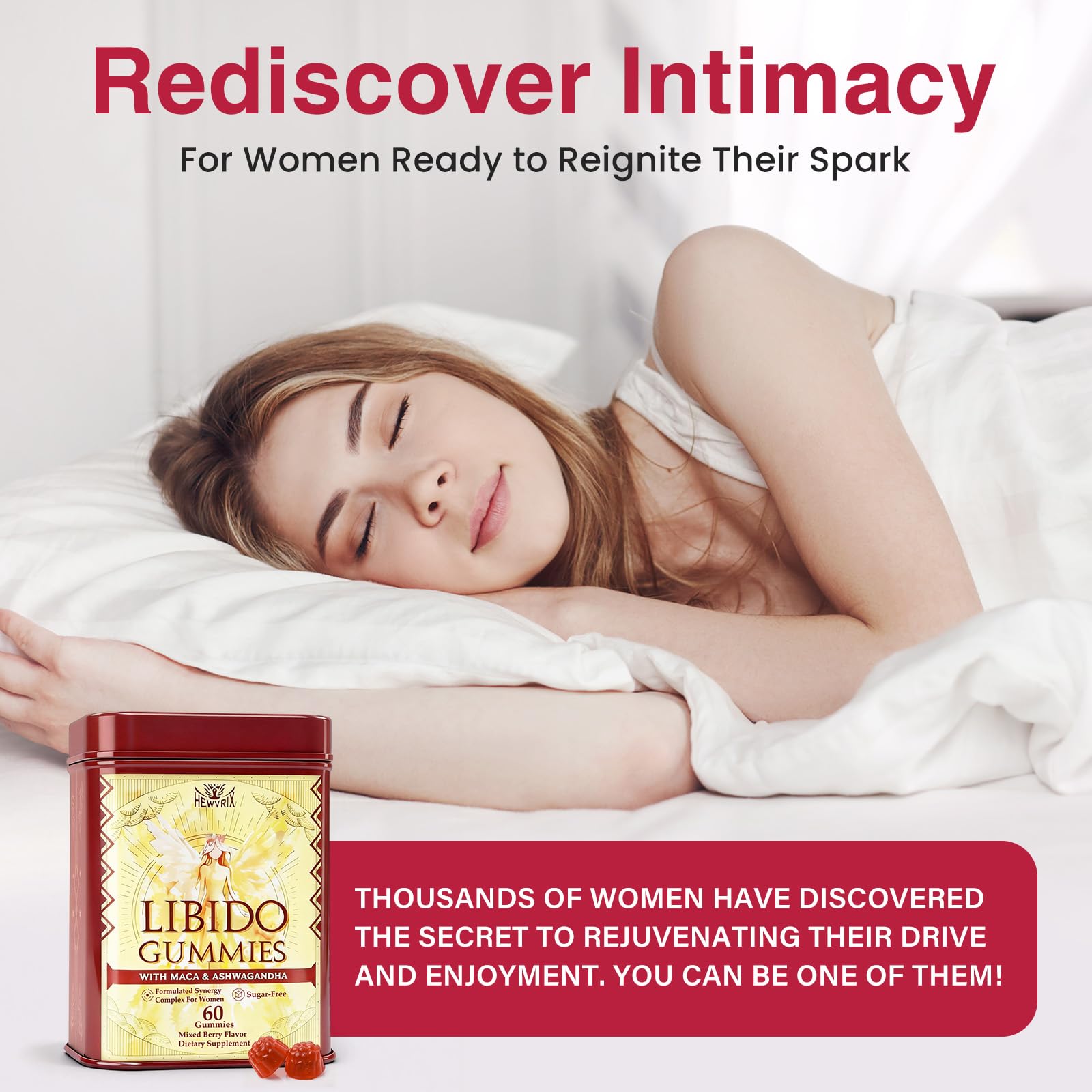 Libido Booster for Women with 1500mg Maca & 1000mg Ashwagandha, Vitamin D & B6, for Energy, Mood - Strongest Female Libido Booster + Hormone Balance for Women Cortisol Reducer | 0 Sugar, 60 Gummies Hewvrix uk supplements
