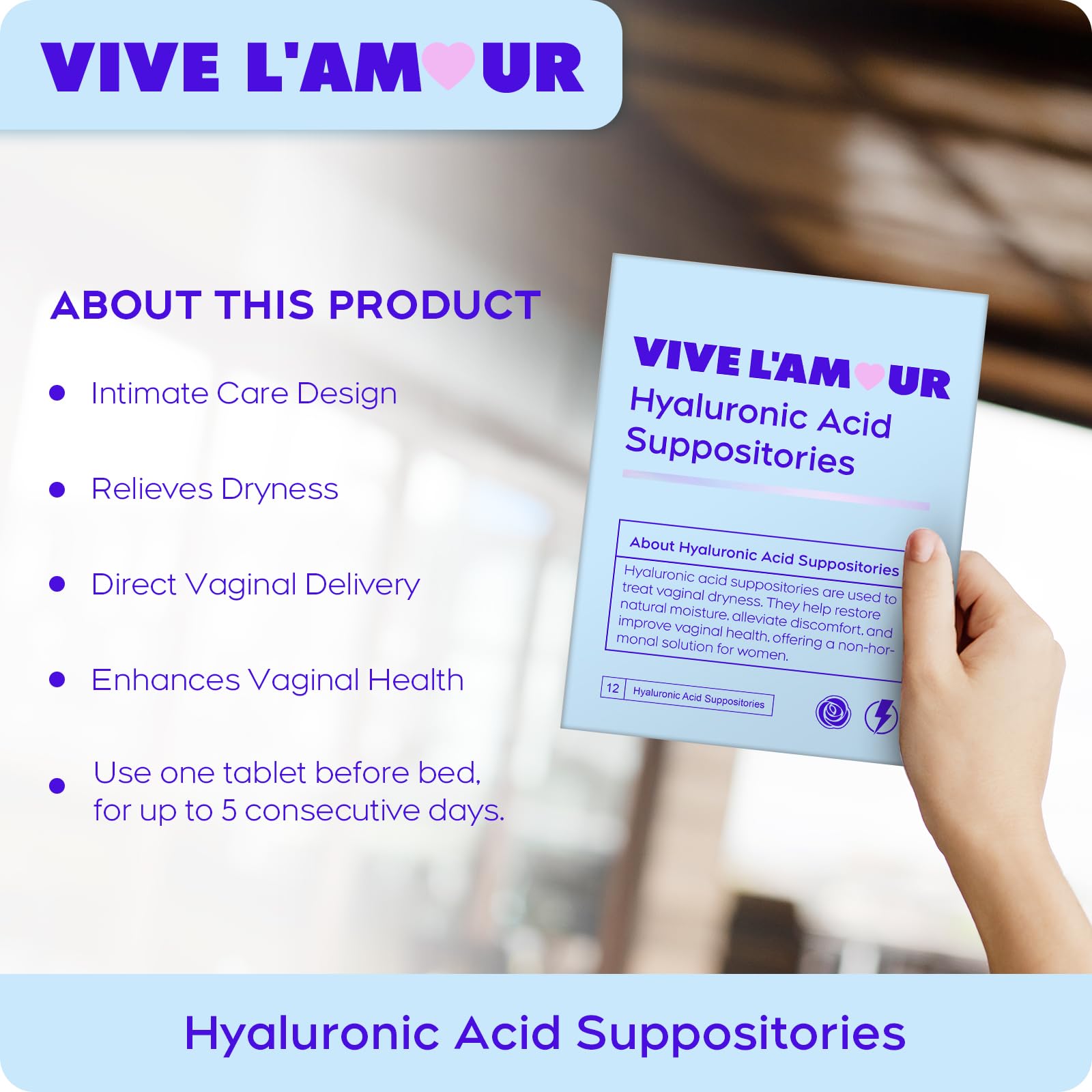 Vive L'Amour 15mg Hyaluronic Acid Vaginal Suppositories (2-Pack, 24 Count), Vaginal Moisturizer, Continuous Hydration, Relieves Vaginal Dryness, Restores Natural Softness & Elasticity, Vaginal Health Vive L'Amour uk supplements
