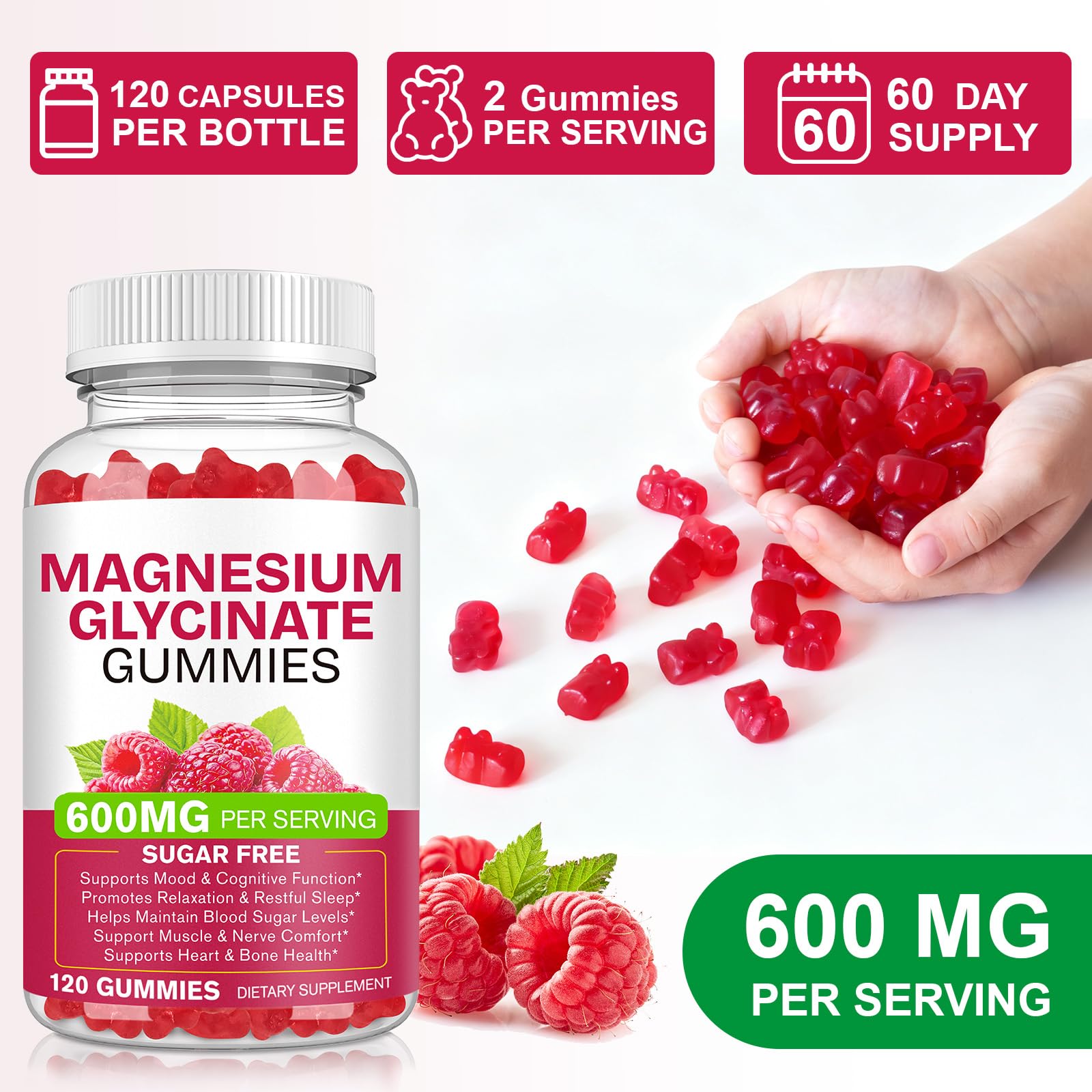 Magnesium Glycinate Gummies 600mg 120 Count - Sugar Free Magnesium Supplement - Supports for Sleep, Memory, Mood, Muscle, Relaxation, Heart & Bone Health BOIUOITI uk supplements