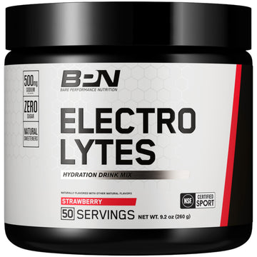 BARE PERFORMANCE NUTRITION BPN Electrolytes Hydration Drink Mix | Sugar Free Electrolyte Powder | 500mg Sodium per Serving | Naturally Sweetened | Strawberry, 50 Servings BARE PERFORMANCE NUTRITION uk supplements