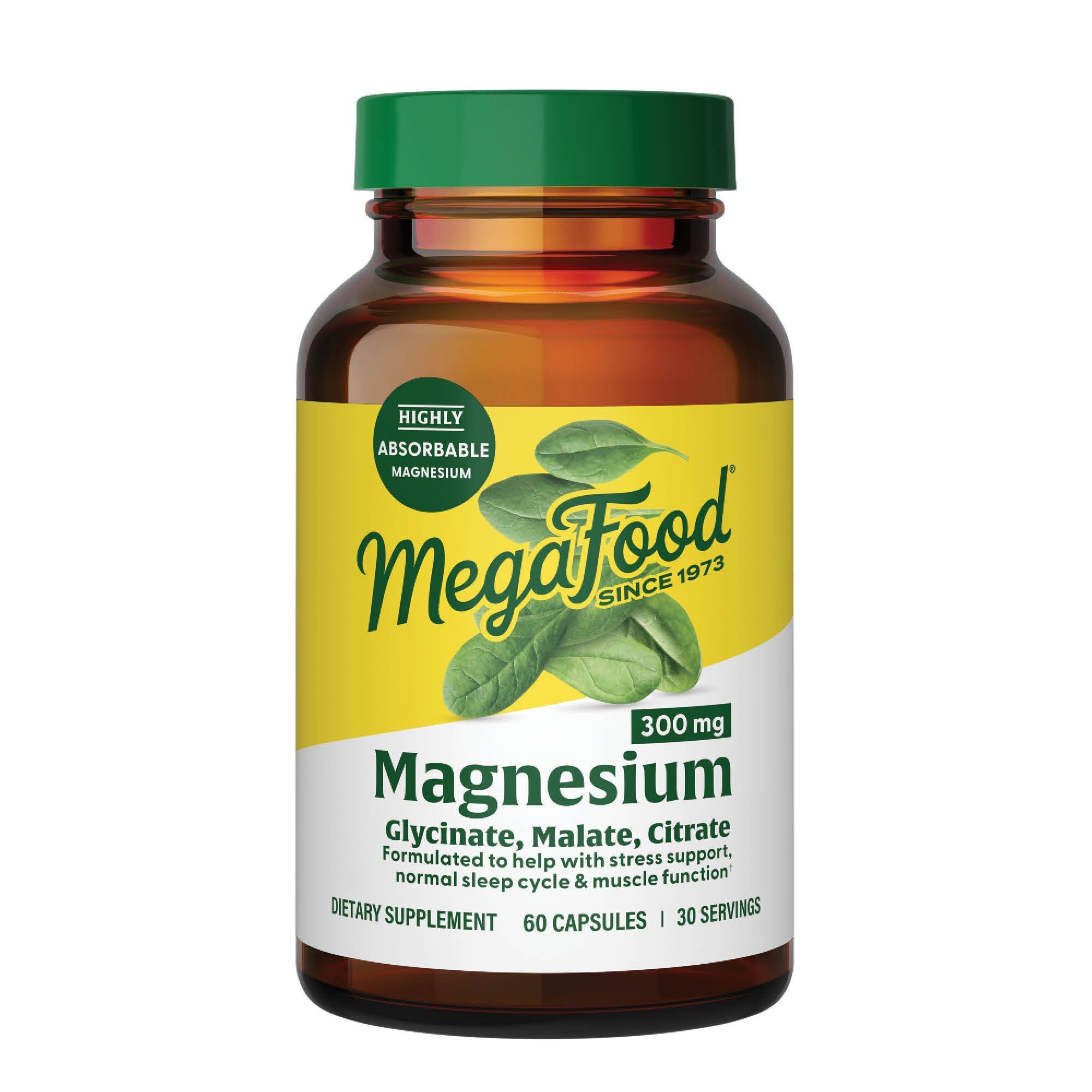 MegaFood Magnesium Glycinate, Citrate, Malate 300mg Supplement - Highly Absorbable Blend to Support Heart, Nerve Health & Relaxation, Triple Magnesium Complex Supplement, 60 Capsules (30 Servings) MegaFood uk supplements