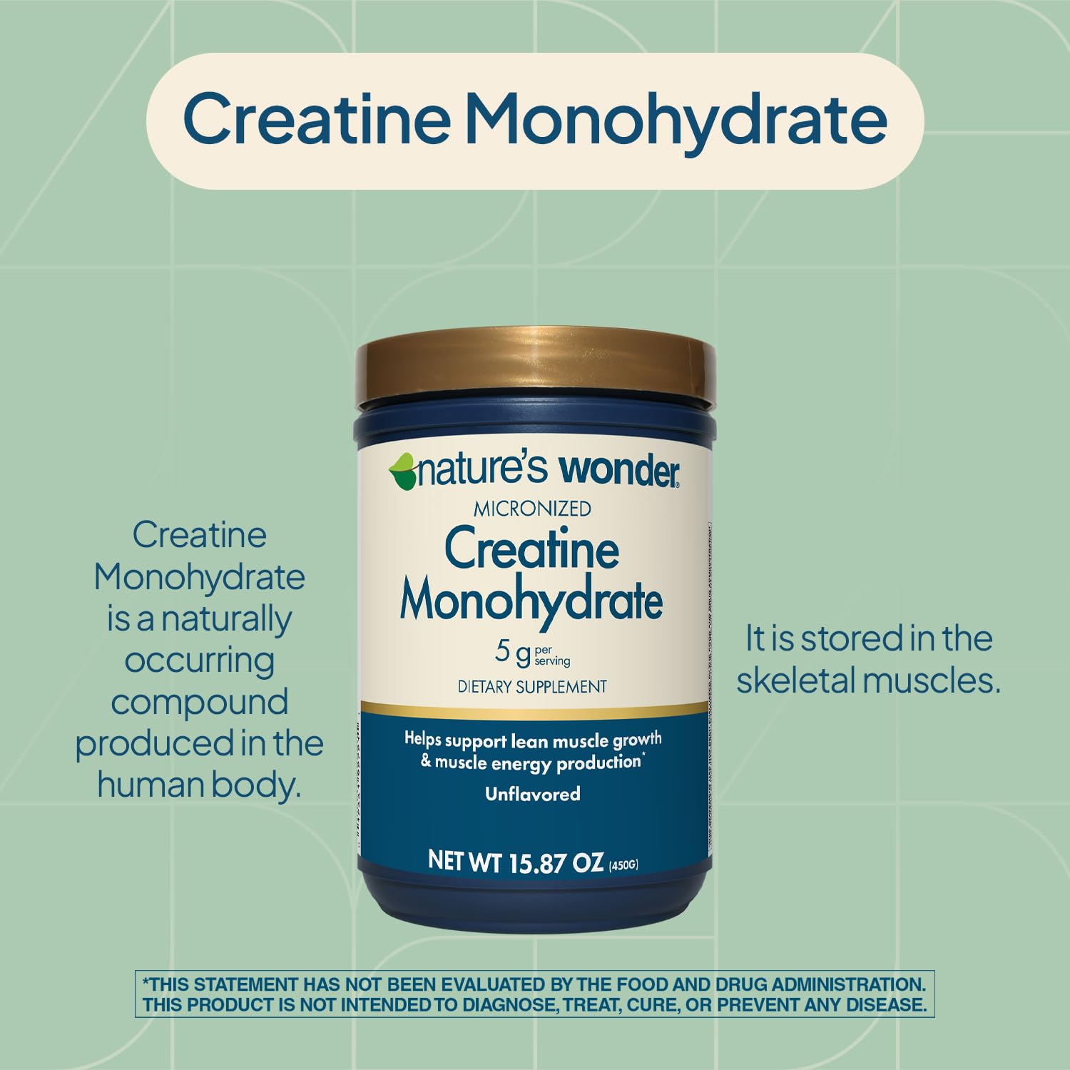 Nature's Wonder Micronized Creatine Monohydrate Powder 5g, Muscle Health, Muscle Energy Production, No Lactose, 5g of Micronized creatine Powder per Serving, 450G, 90 Servings Nature's Wonder uk supplements