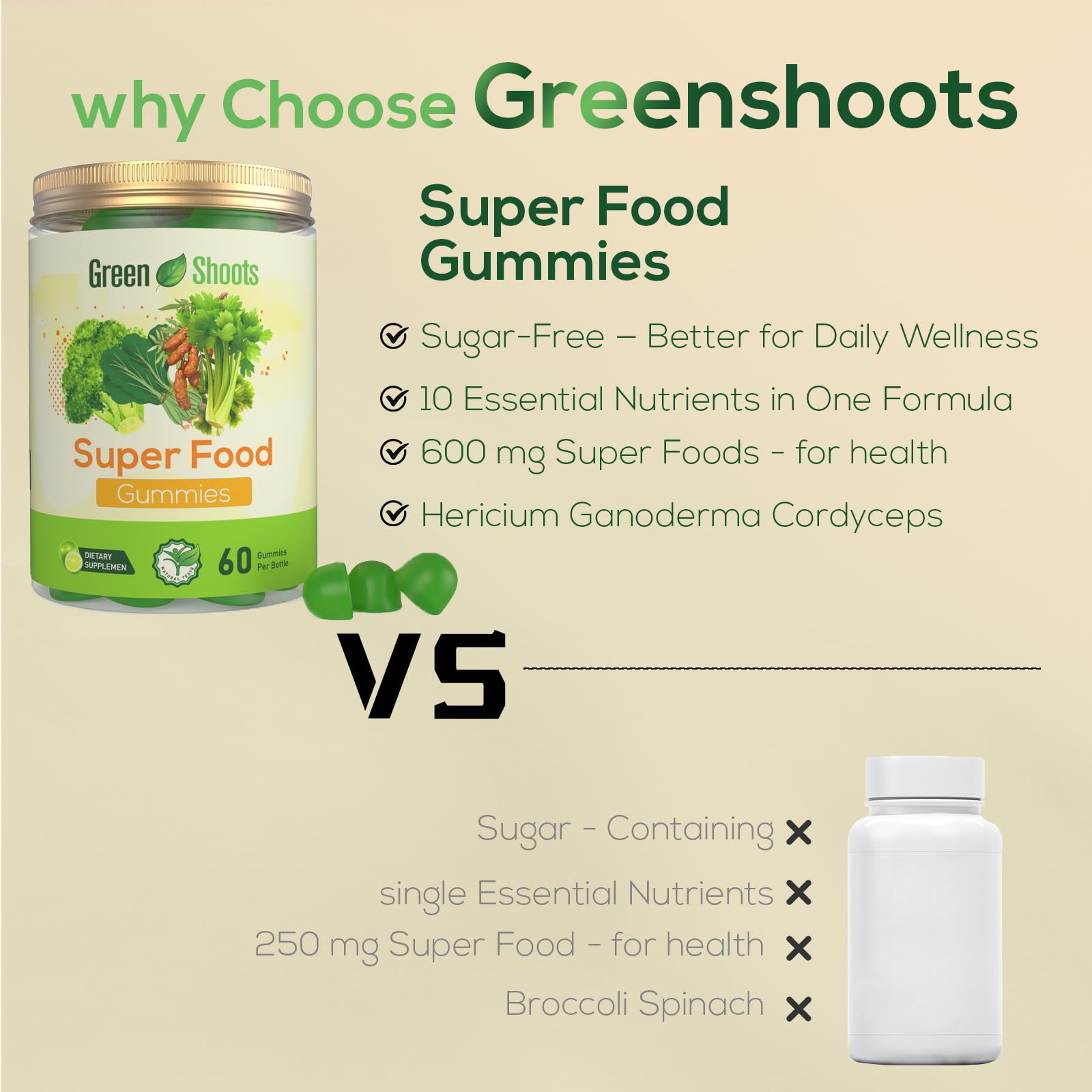 Greenshoots Super Food Gummies with Super Greens Blend, Vitamin A & C – Broccoli, Spinach, Moringa & Chlorella – Vegan, Sugar Free, Daily Nutrition Support, 60 Gummies Greenshoots uk supplements
