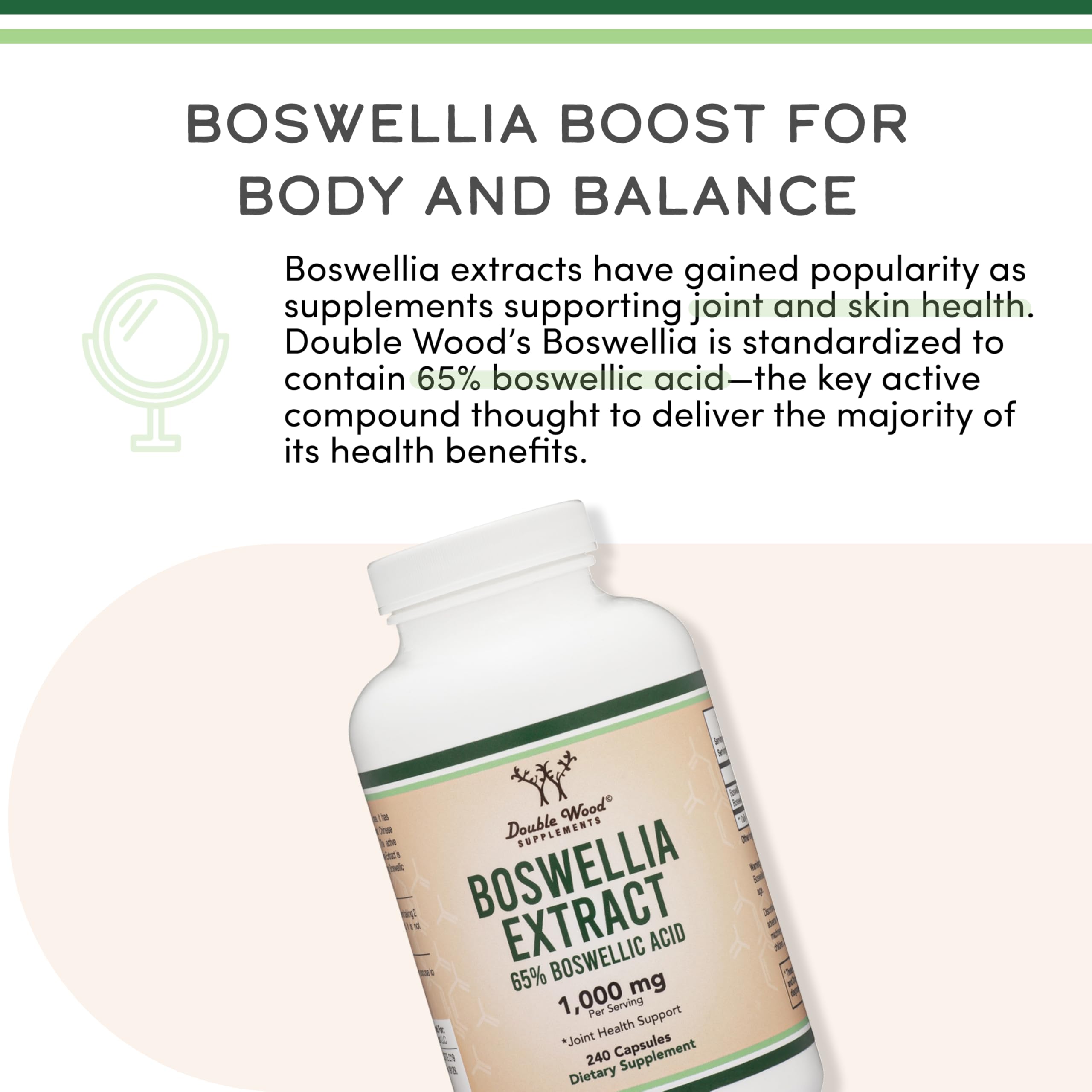 Boswellia Serrata - 240 Capsules (Max Strength 1,000mg of 65% Boswellic Acid Extract) Boswellia Extract Capsules (Joint Support Supplement for Joint Health) Third Party Tested by Double Wood Double Wood Supplements uk supplements