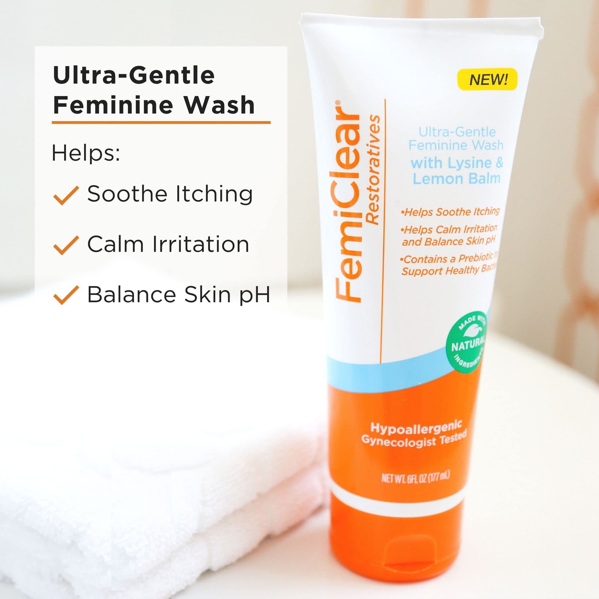 FemiClear® Restoratives Ultra-Gentle Feminine Wash, Made with Lysine & Lemon Balm, Natural Ingredients FemiClear uk supplements
