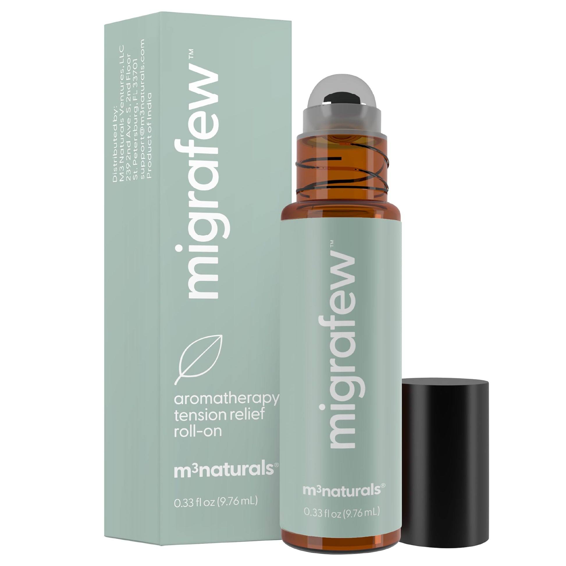 MigraFew Aromatherapy Migraine Roll On | Compact Headache Relief with Cooling Metal Roller for Head Tension and Pressure, Made with Peppermint, Spearmint and Lavender Essential Oils (0.33 FL oz) by M3 M3 Naturals uk supplements