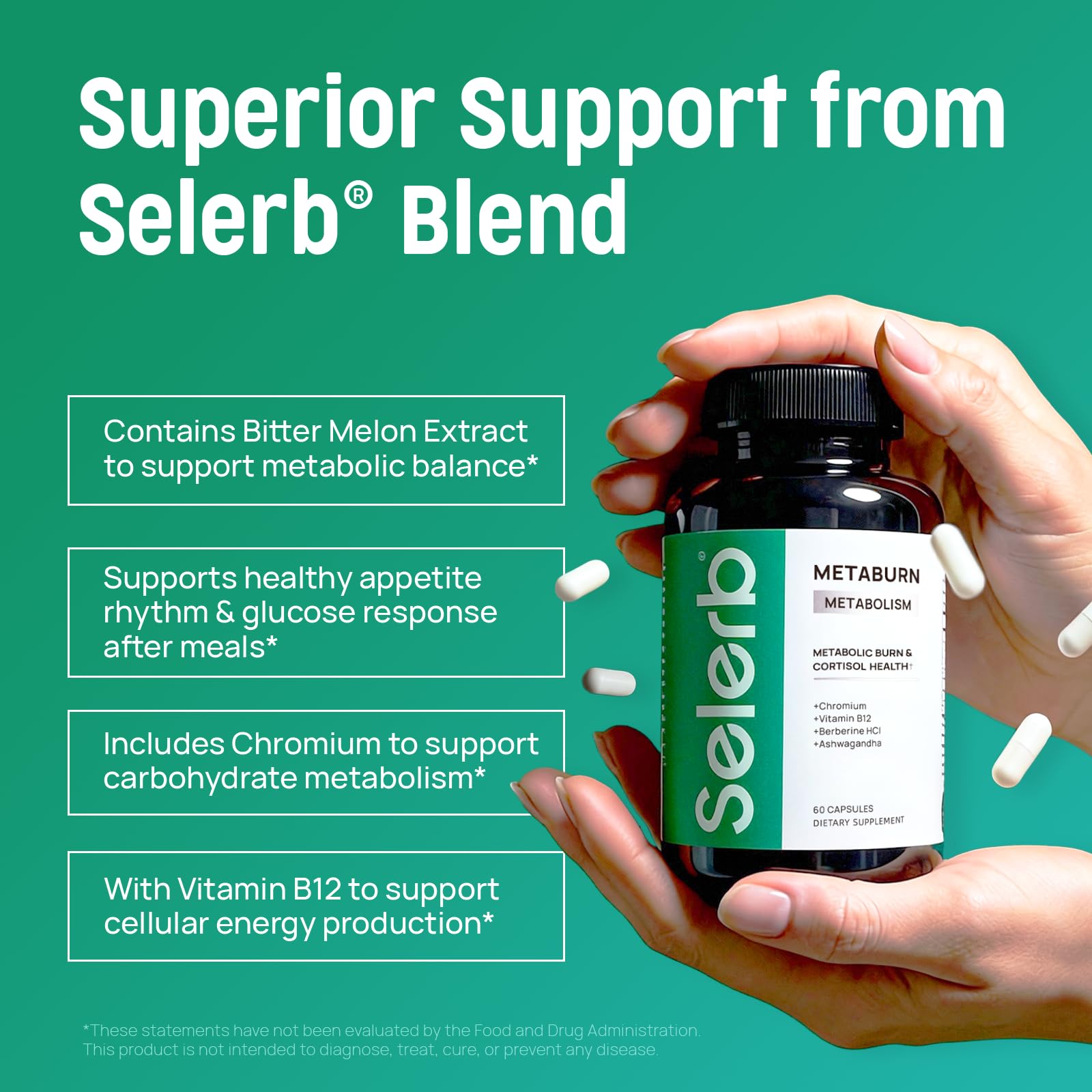 Selerb Metaburn Weight Loss Pills for Women & Men - Appetite Suppressant & Fat Burner, Metabolism Support Weight Loss Supplement with Berberine Selerb uk supplements