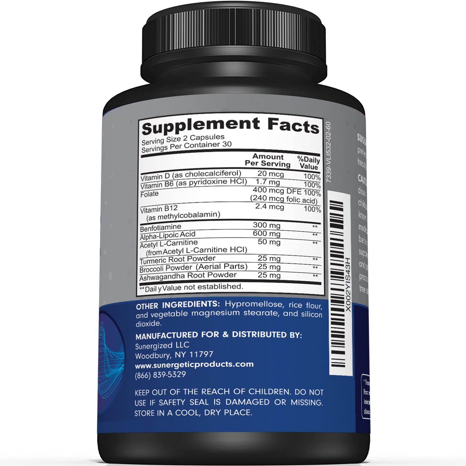 Premium Nerve Support Supplement – with Alpha Lipoic Acid (ALA) 600 mg, Acetyl-L-Carnitine (ALC) & Benfotiamine - Nerve Support Formula for Healthy Circulation, Feet, Hands & Toes - 60 Capsules Sunergetic uk supplements