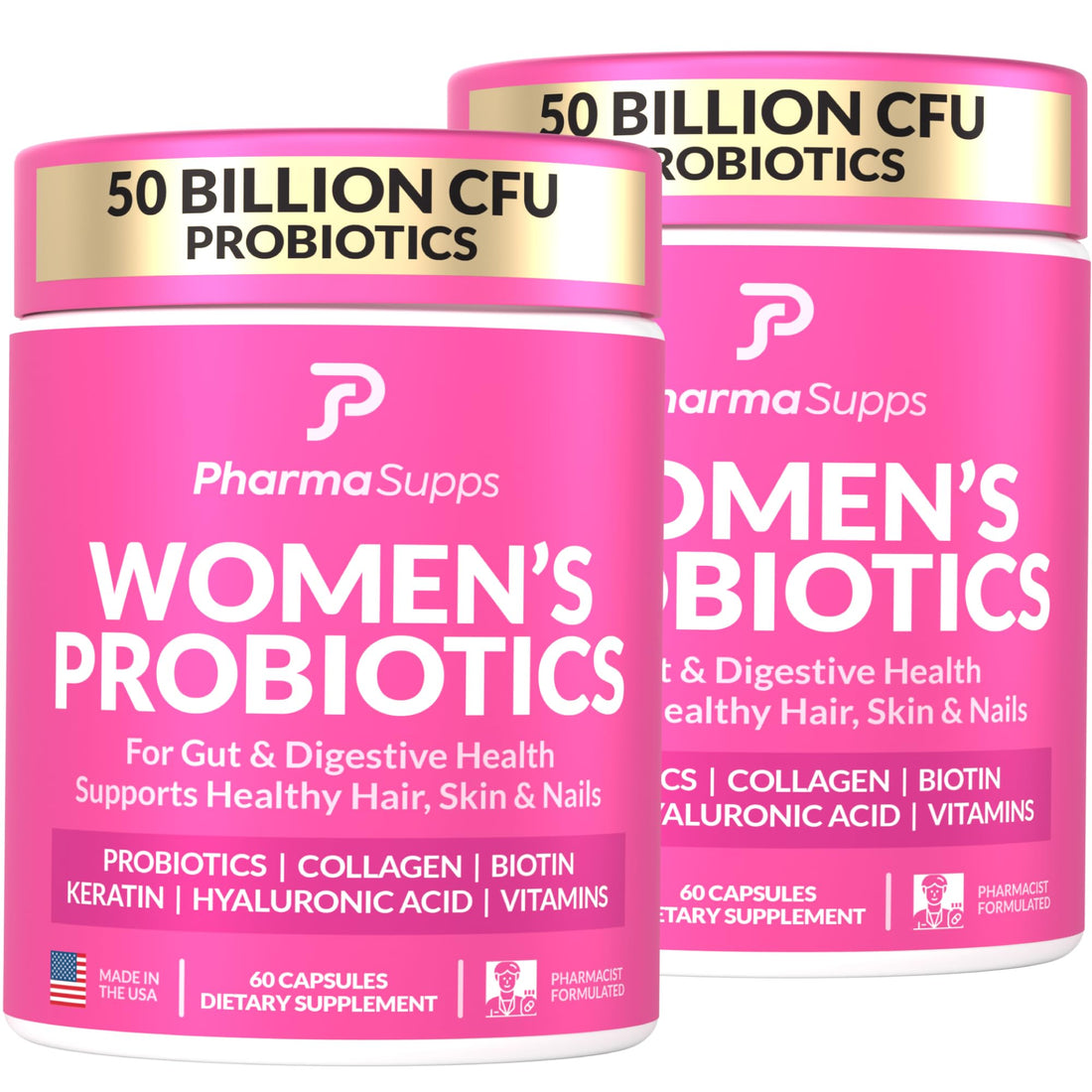 ADVANCED Women's Probiotics for Gut Health - Hair, Skin, & Nails Vitamins Support - 50 Billion CFU w/ Collagen, Biotin & Keratin - Probiotic Supplement for Digestive Health & Bloating Relief, USA-Made PharmaSupps uk supplements