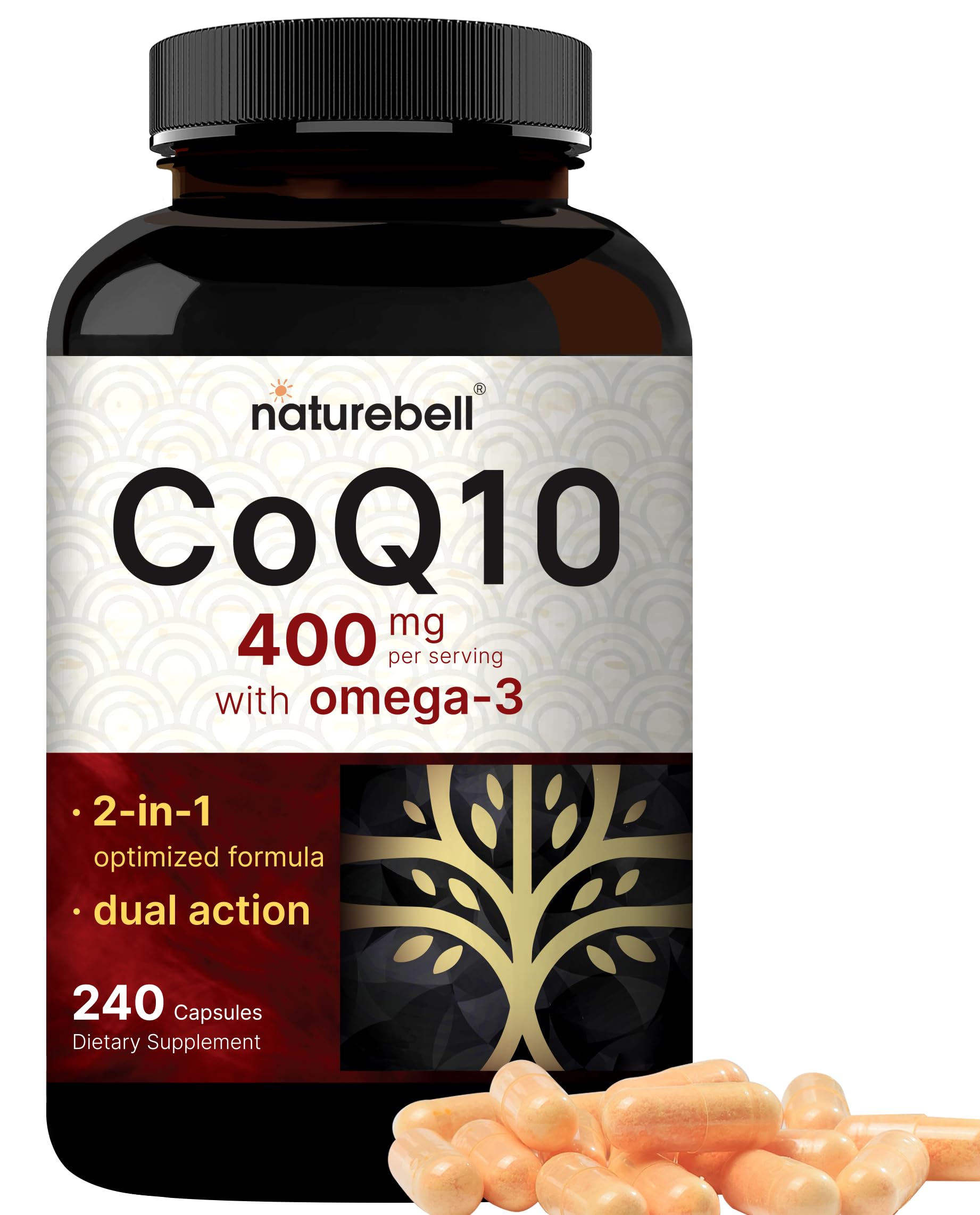 CoQ10 (Ubiquinone) 400mg with Omega 3 Fatty Acids, 240 Capsules | Stable High NatureBell uk supplements