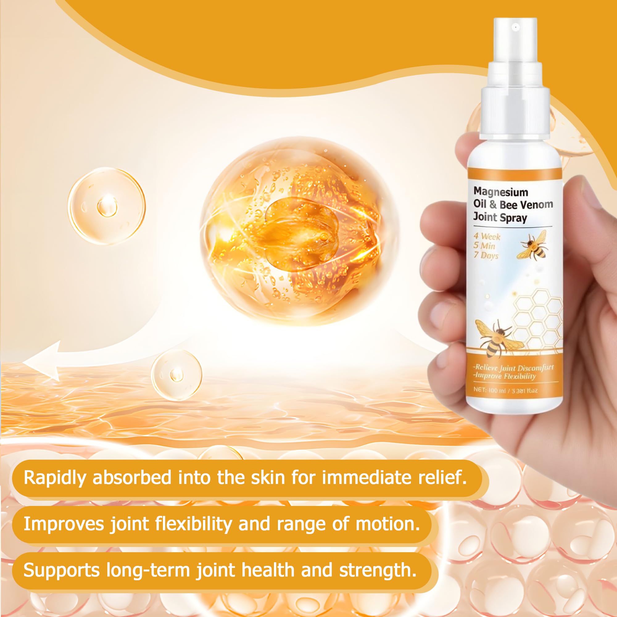 Loicwoo Magnesium Oil & Bee Venom Joint Spray, Magnesium Spray, Magnesium Joint Sprays for Relax Muscle Joints, Bee Venom Sprays for Back, Knee, Hands, Neck (1 PCS,100ML) Loicwoo uk supplements