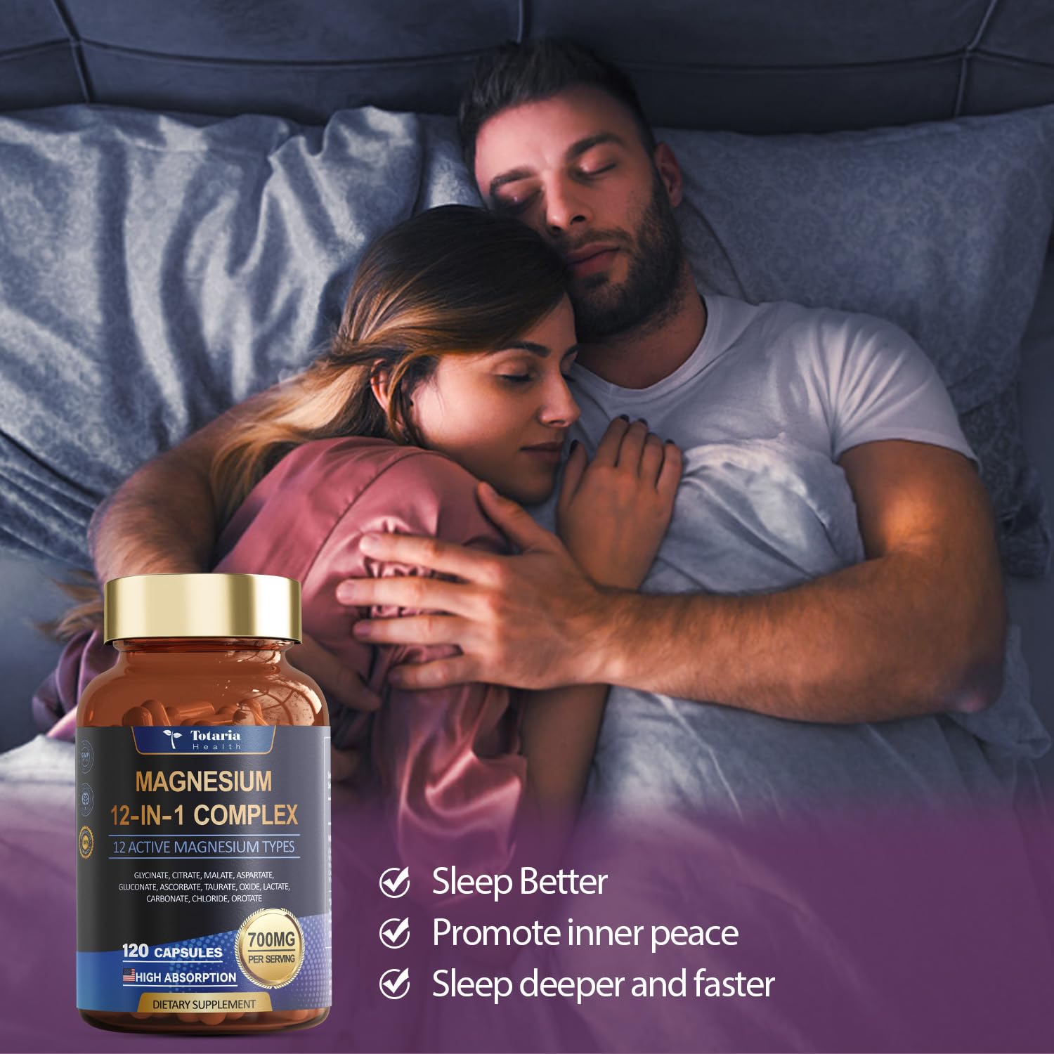 Magnesium Complex 700mg 12 in 1 Magnesium Supplement with Glycinate Citrate Malate Oxide Taurate Aspartate Orotate Magnesium Relaxation,Muscle,Heart Support, Vegan 120 Capsules 2PK Totaria uk supplements