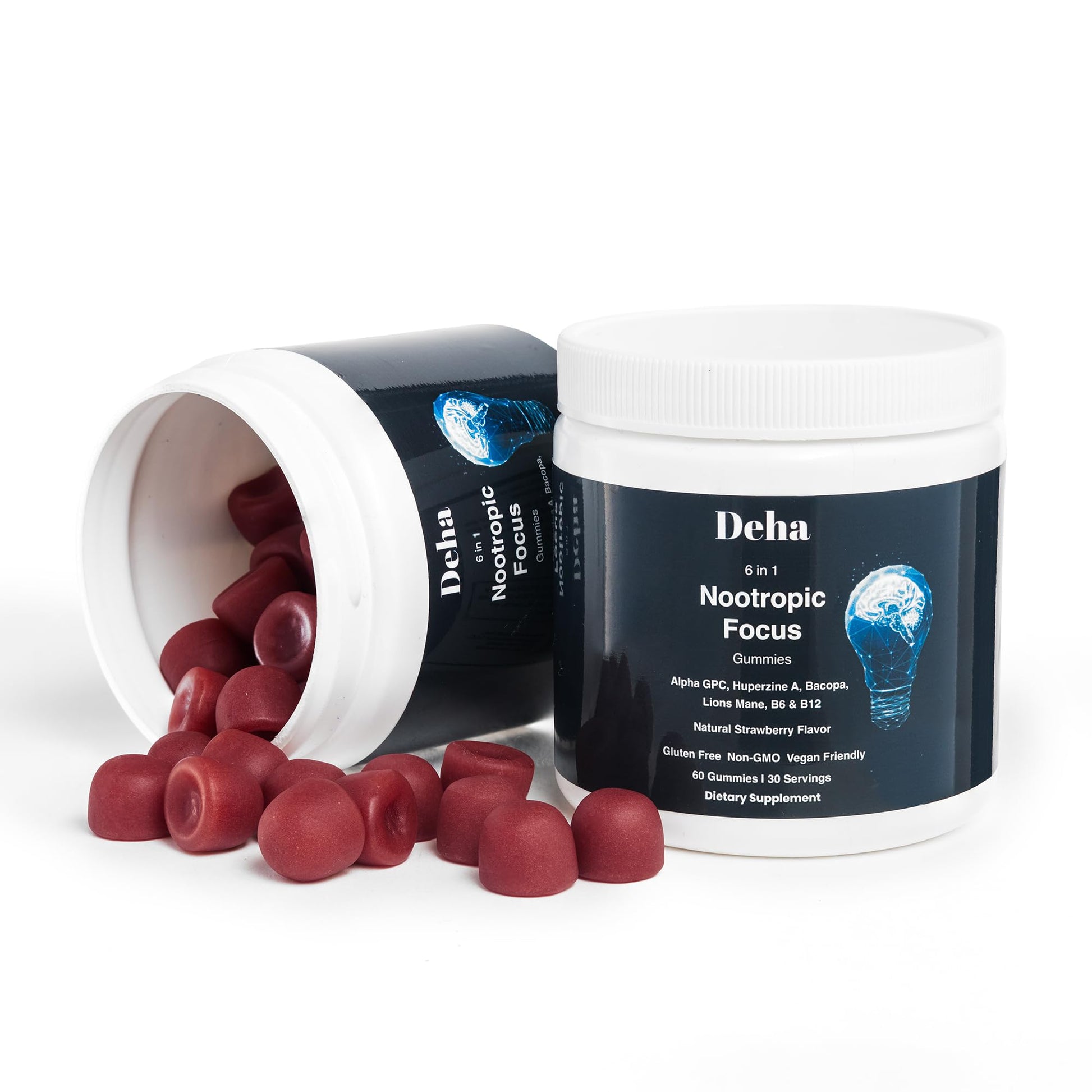 Deha Focus Gummies Nootropic Brain Supplement with Vitamin B6 Vitamin B12, Alpha GPC, Huperzine A, Bacopa Monnieri, Lions Mane Mushroom Gummies – Vegan, Non-GMO, Gluten-Free – 60 Gummies Deha uk supplements