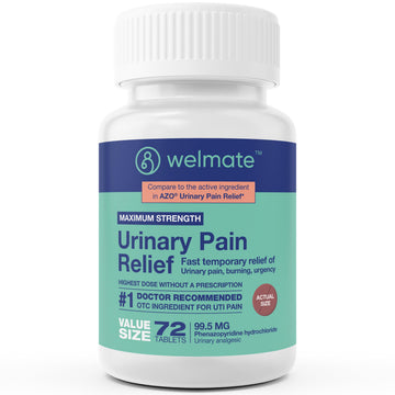 WELMATE Urinary Pain UTI Relief Maximum Strength (Phenazopyridine HCL) - Improve Urinary Tract Health & Bladder Control, Urgency, & Discomfort | Over-The-Counter Medication for Men & Women (72 Pills) WELMATE uk supplements