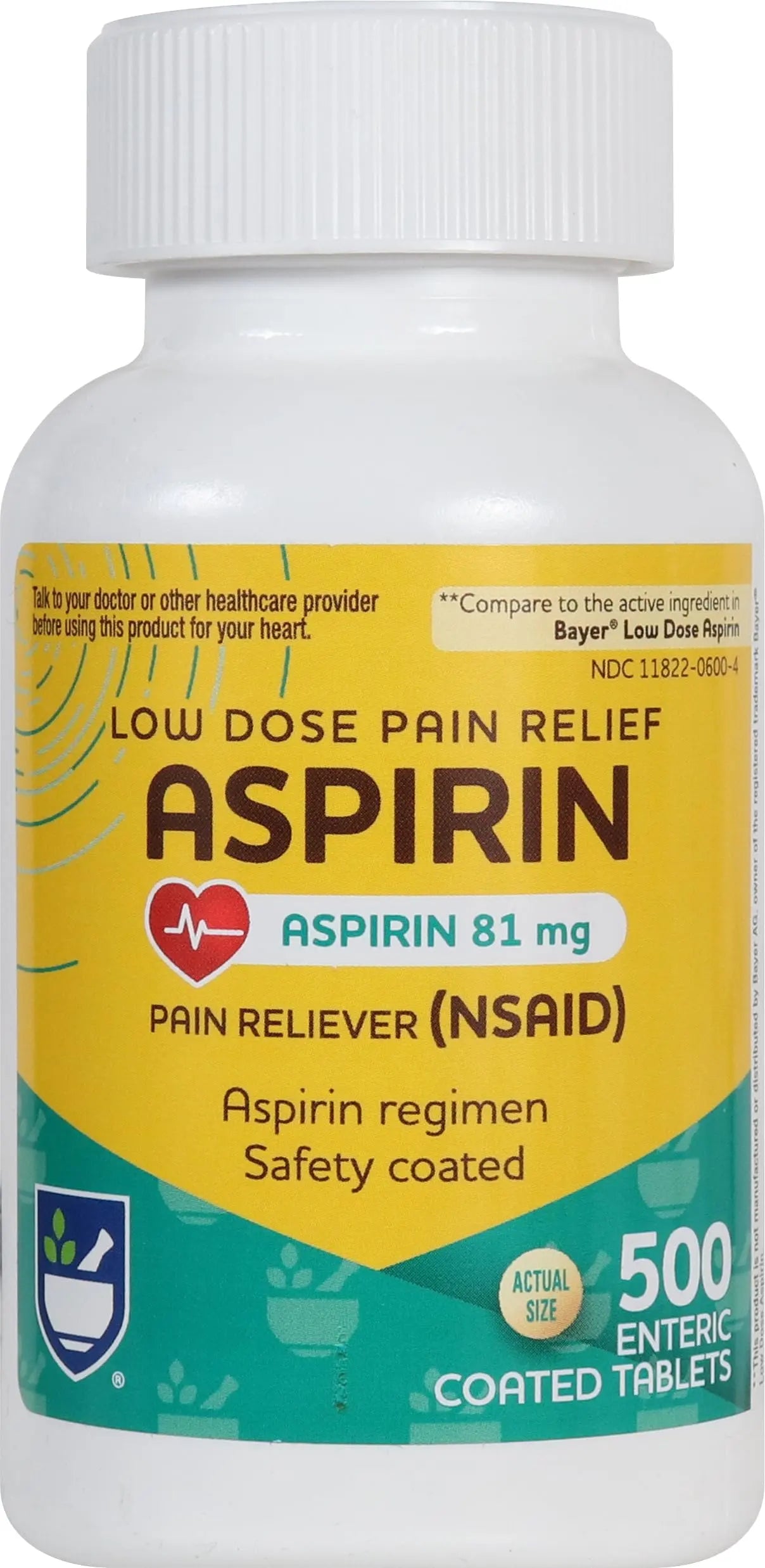 Rite Aid Aspirin Enteric Tablets - 81 mg Aspirin - 500 Count - Low-Dose for Headache Relief - Safety Coated - Aspirin Regimen - Migraine Medicine - Pain Relief Rite Aid uk supplements