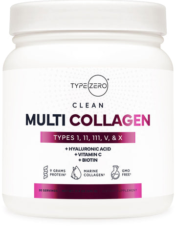 Type Zero Multi Collagen Powder 30 Servings (Unflavored) - Types I, II, III, V, & X Collagen Peptides + Hyaluronic Acid, VIT C, Biotin Type Zero uk supplements